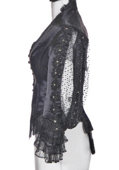 Jean-Philippe Worth - whalebone day bodice in black silk satin and jet pearls -