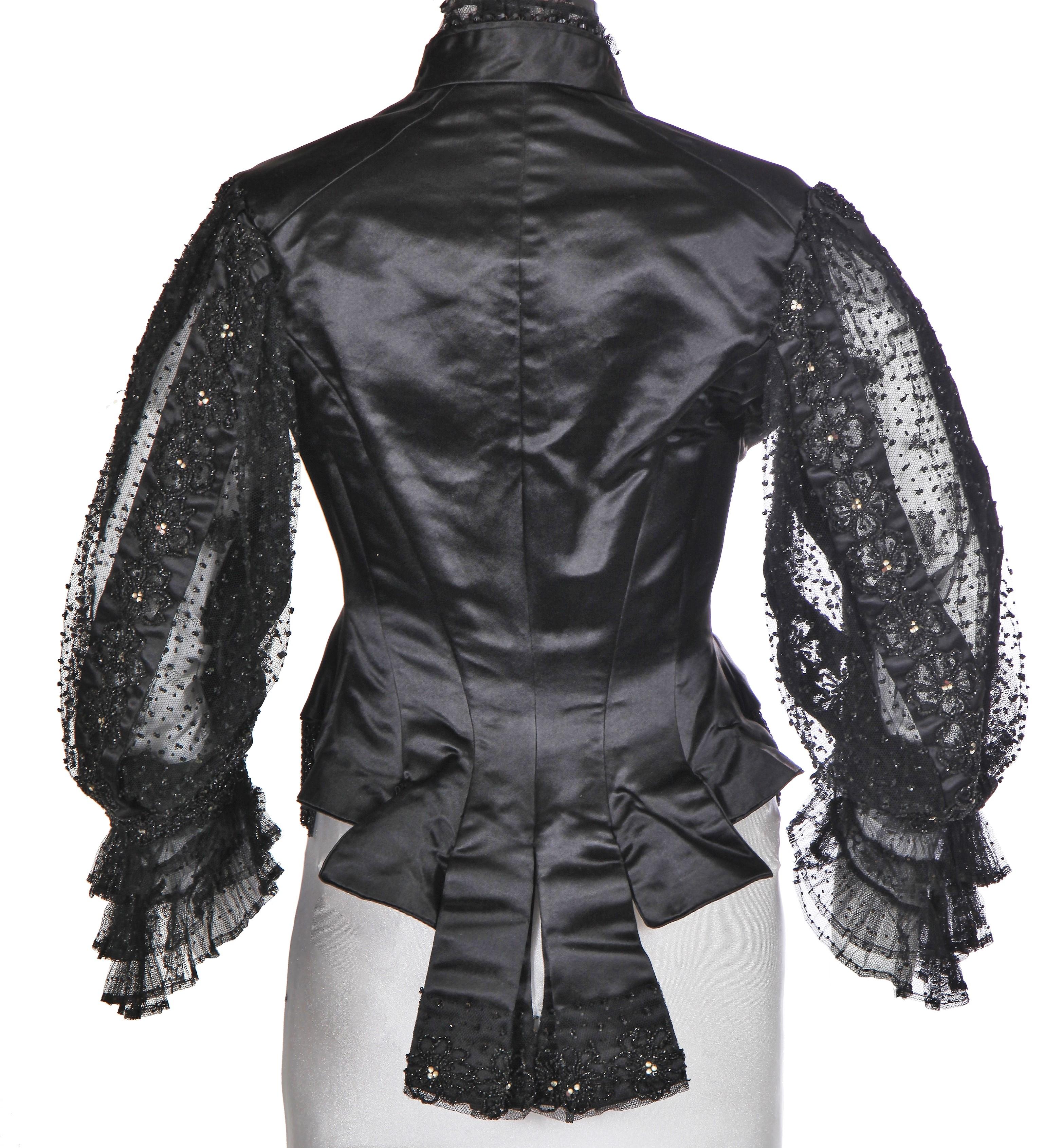 Noir Jean-Philippe Worth - corsage de jour en baleine, satin de soie noir et perles de jais -. en vente