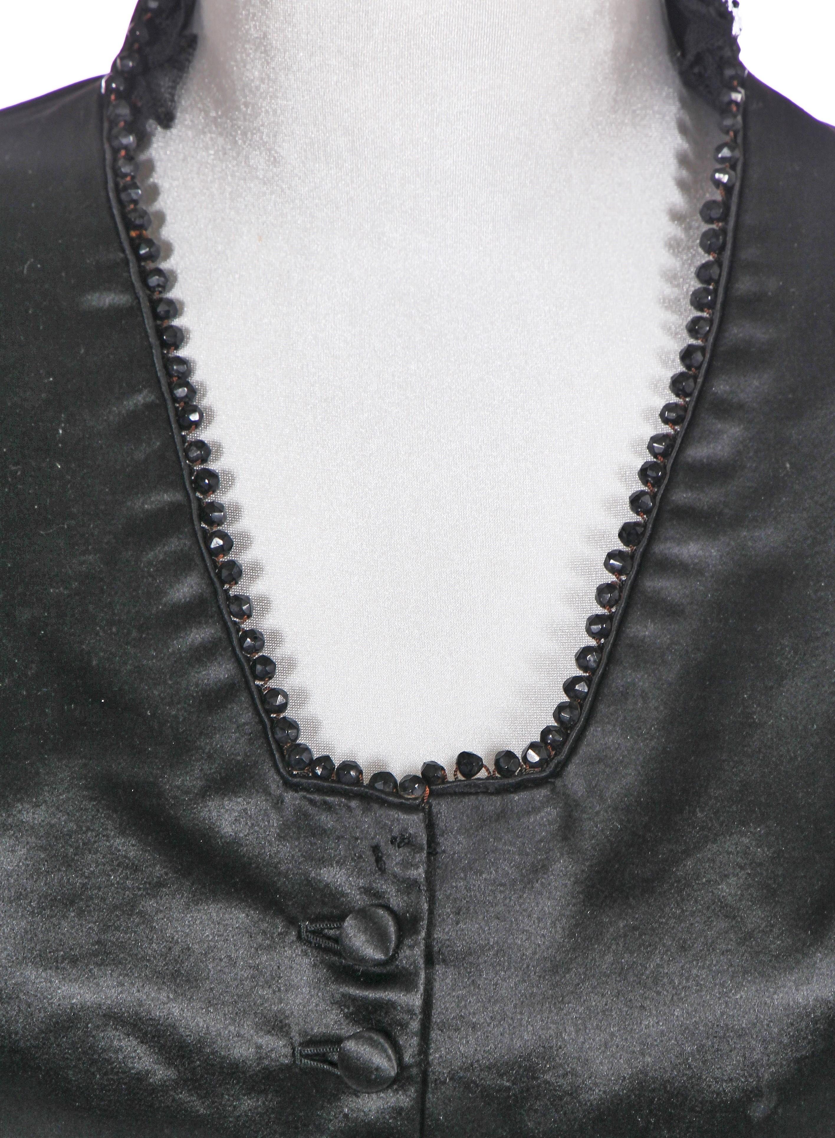 Jean-Philippe Worth - corsage de jour en baleine, satin de soie noir et perles de jais -. Bon état - En vente à Toulon, FR