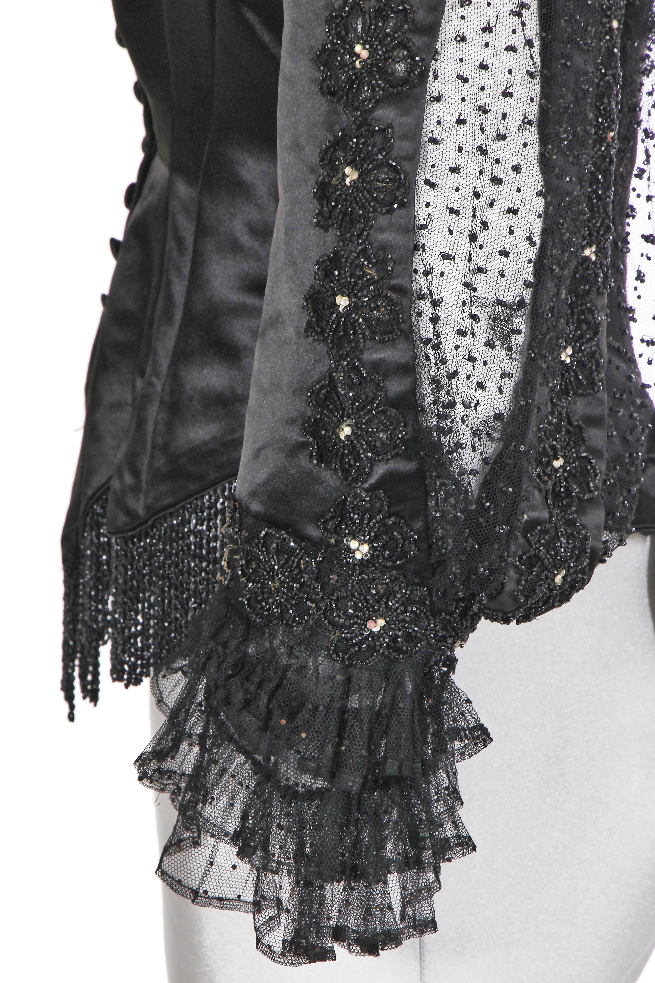 Jean-Philippe Worth - corsage de jour en baleine, satin de soie noir et perles de jais -. Pour femmes en vente