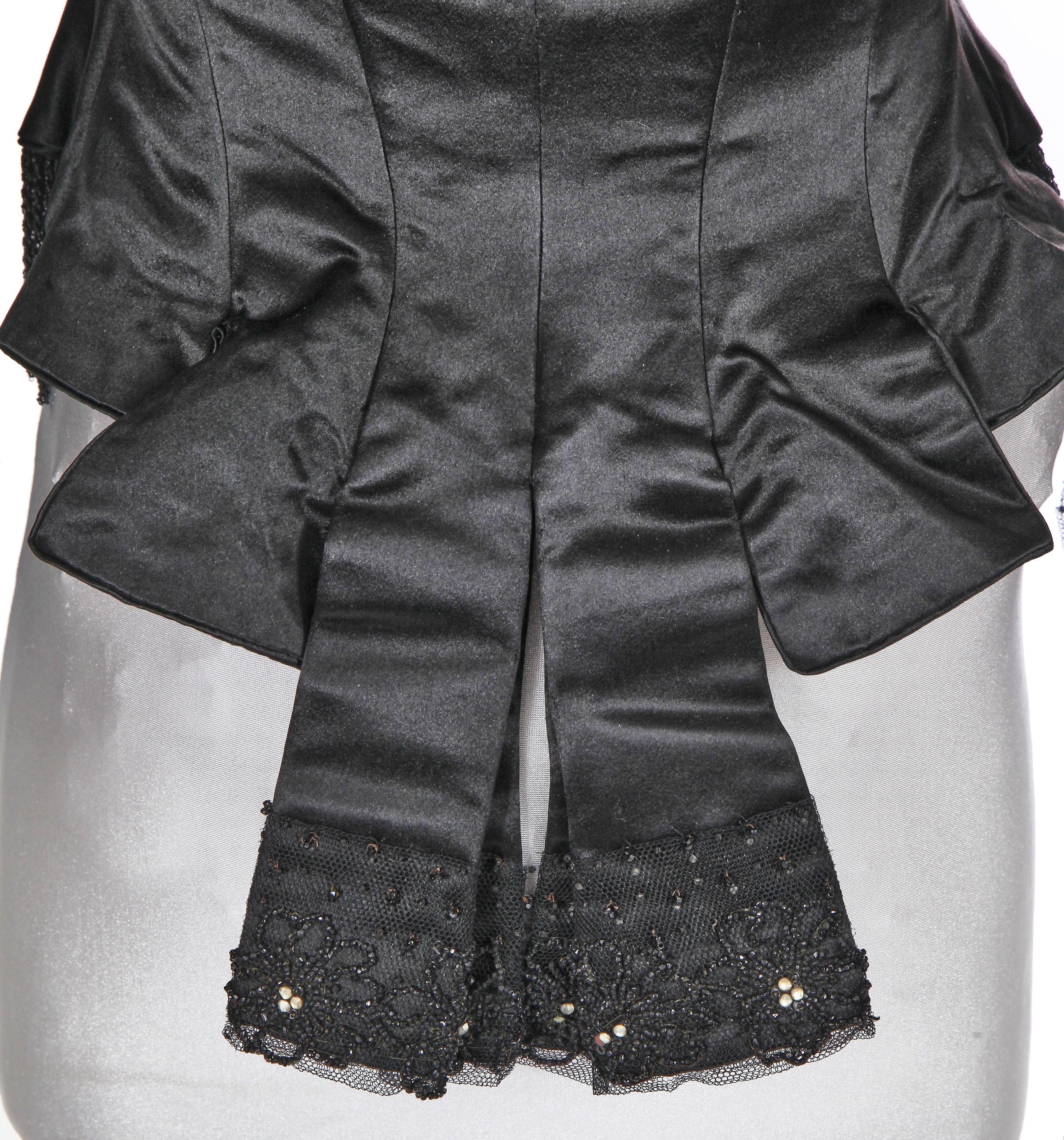 Jean-Philippe Worth - corsage de jour en baleine, satin de soie noir et perles de jais -. en vente 1