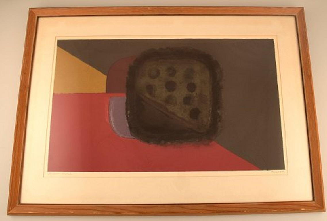 Jean Piaubert (1900-2002), France. Color lithography. Concrete composition, 1960s.
Visible dimensions: 60 x 35 cm.
Passepartout measures: 6 cm.
The frame measures: 3 cm.
In excellent condition.
Signed by hand.