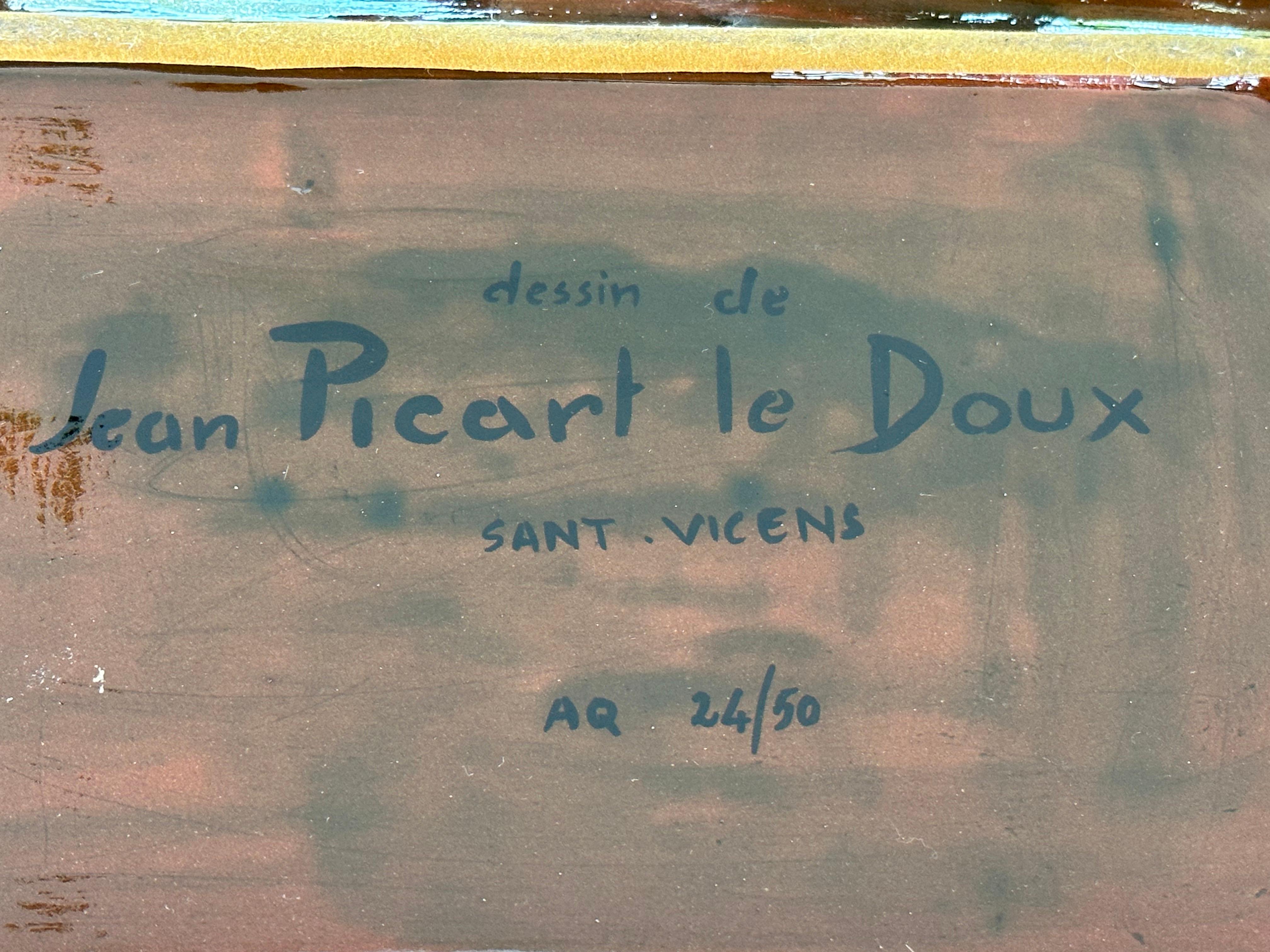 Jean Picart Le Doux, huge ceramic dish, Sant-Vicens workshop, France 1950s For Sale 6