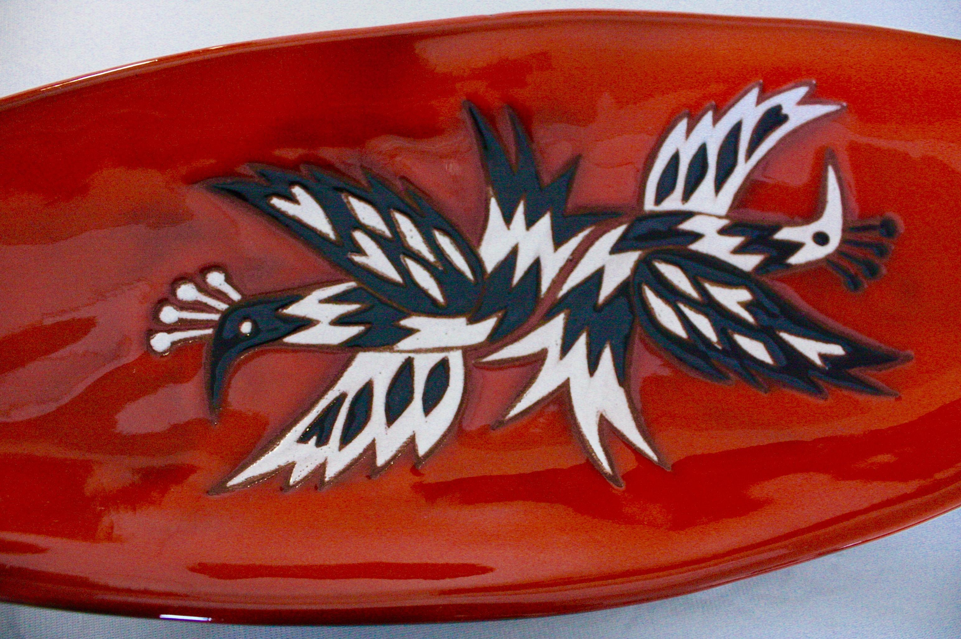 Jean Picart Le Doux (1902-1982)
Large 'Birds' vide-poches
of elongated oval shape,
glazed and enameled earthenware

Signed 