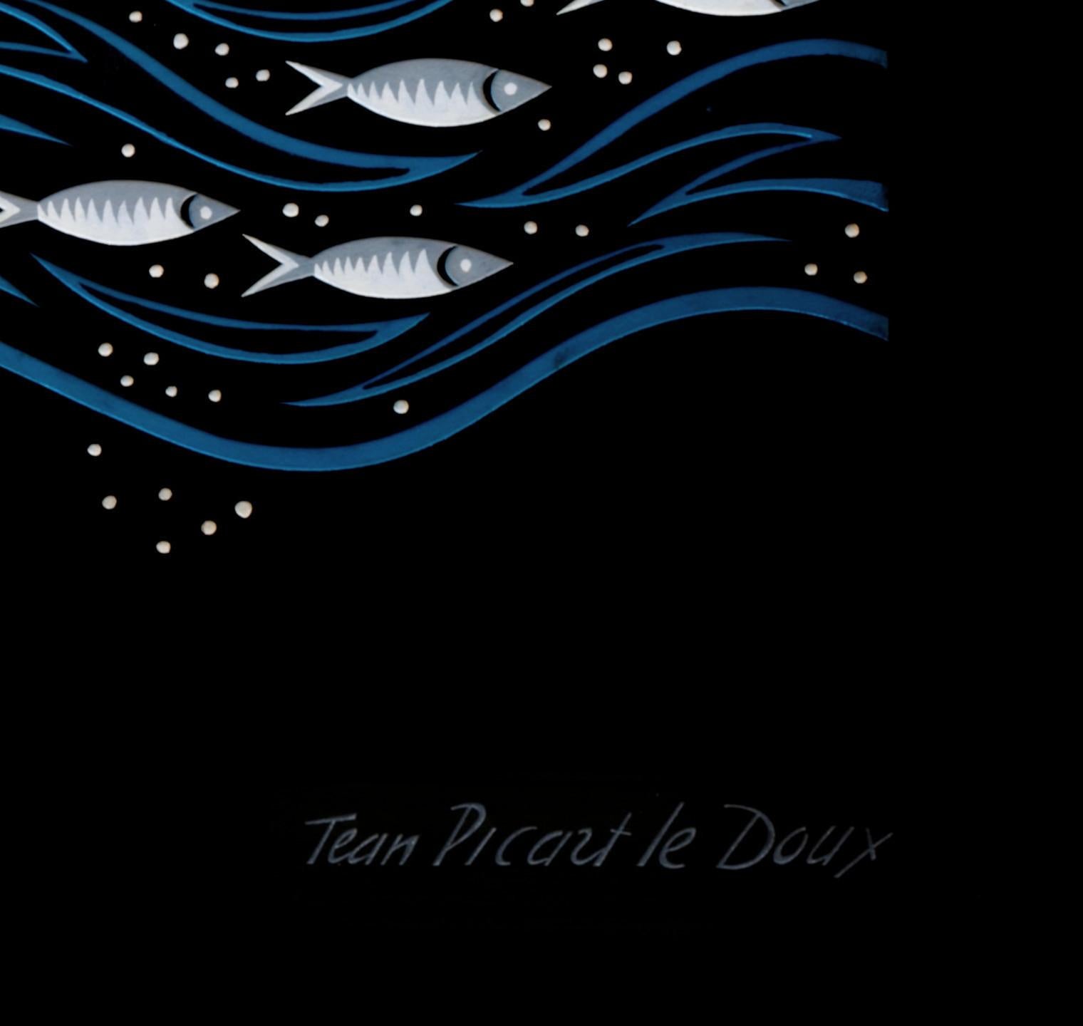 Enameled Jean Picart Le Doux Museum Etched Glass Wall Plaque, 1950s For Sale