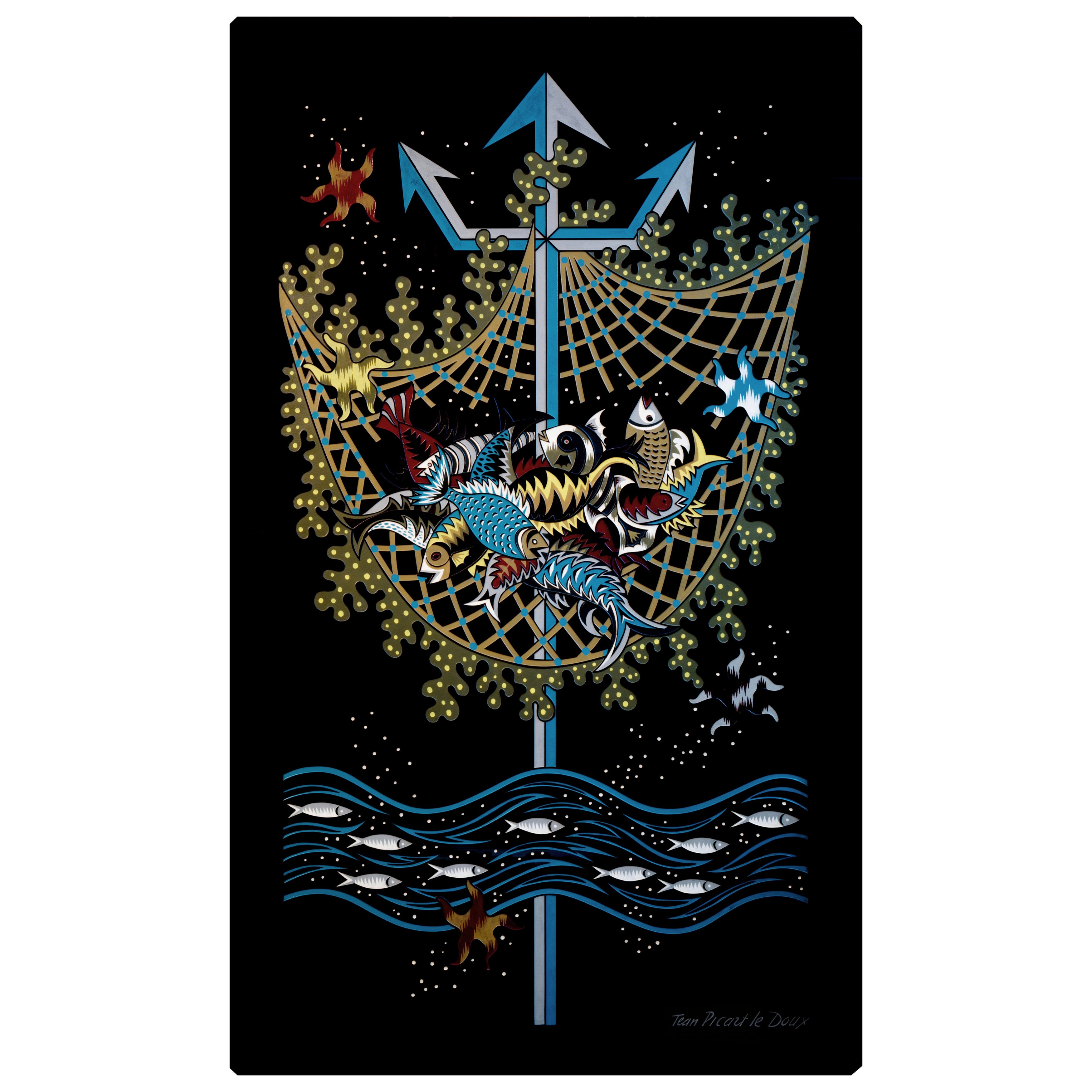 Jean Picart Le Doux Museum Etched Glass Wall Plaque, 1950s For Sale