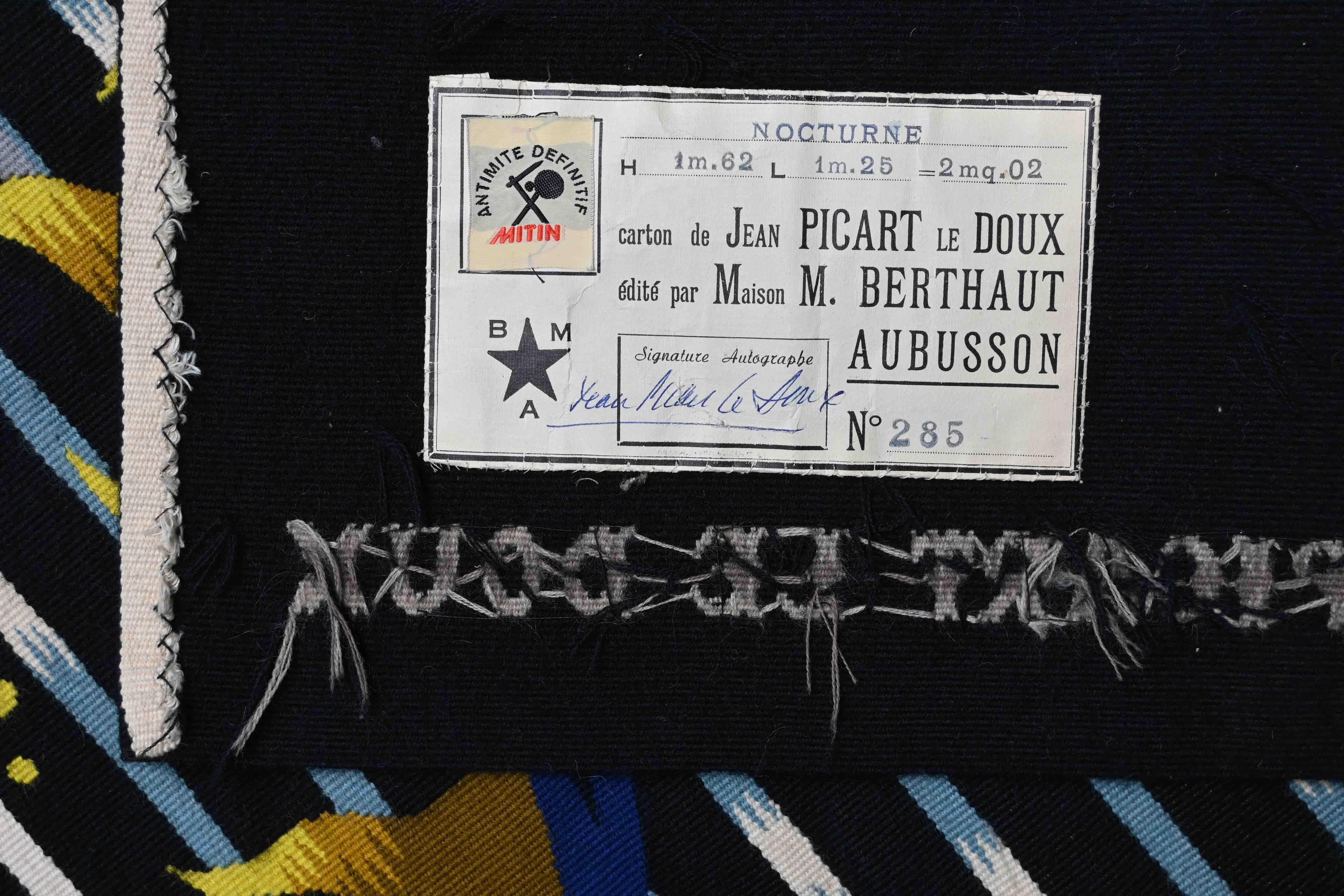 Jean Picart Le Doux „nocturne“ - Französischer Aubusson-Wandteppich - Nr. 1428 im Angebot 1