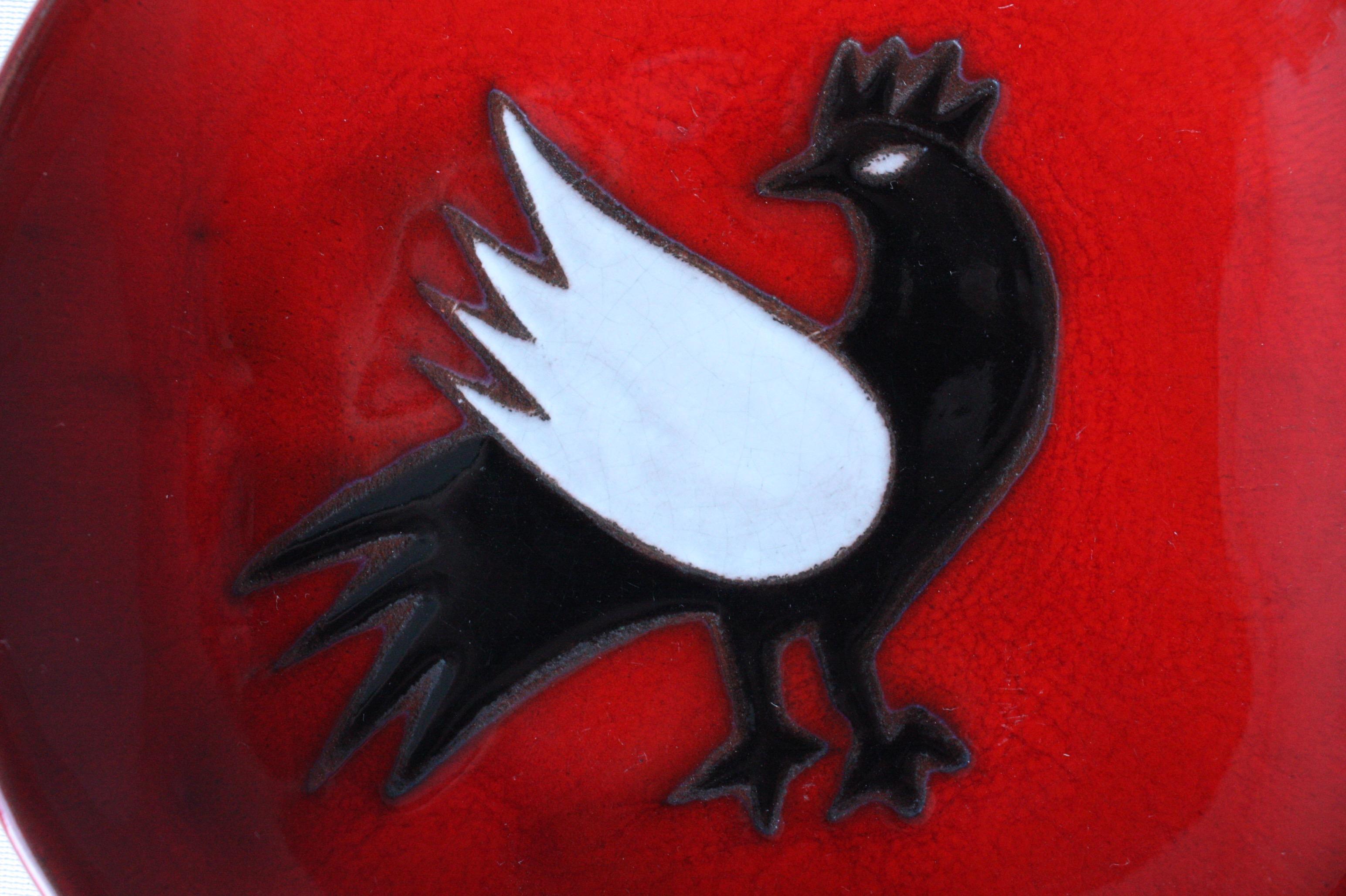 Jean Picart Le Doux, 'Oiseau' Ceramic Plate, 1960s (Emailliert) im Angebot
