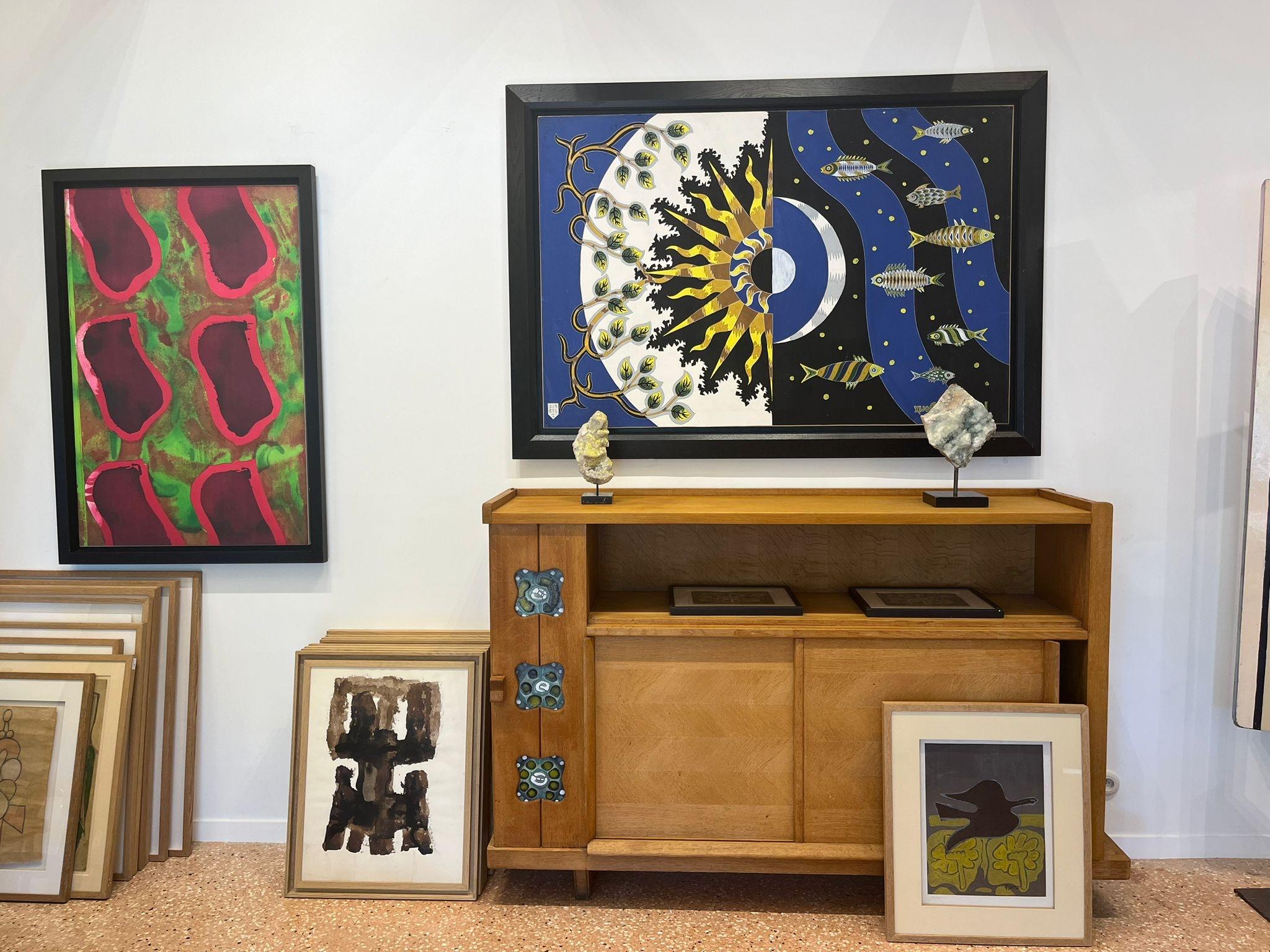 Tierra, sol, luna, mar - Abstract Painting Negro de Jean Picart Le Doux