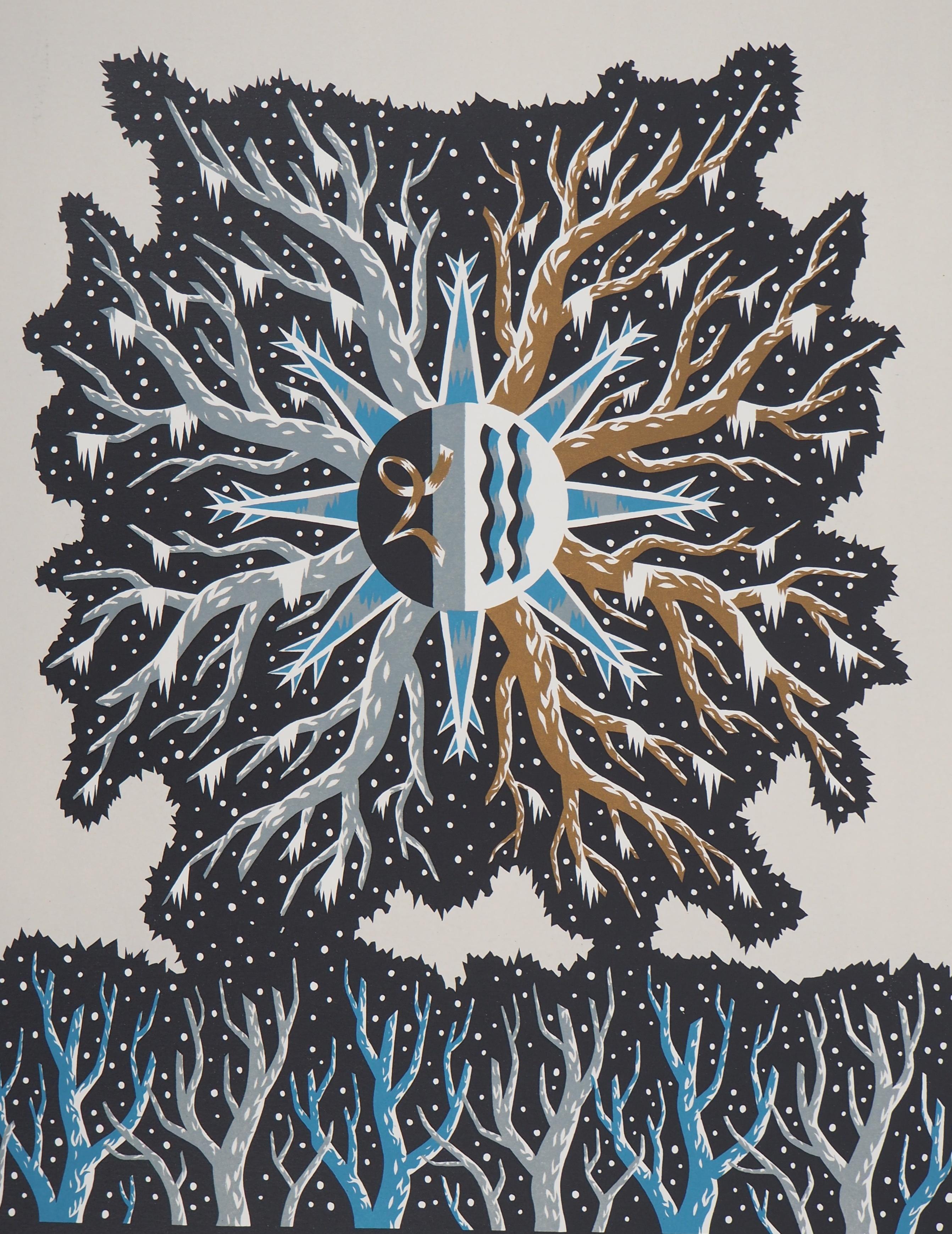 Frost Curtain - litografia originale firmata/ 150 - Print Grigio di Jean Picart Le Doux