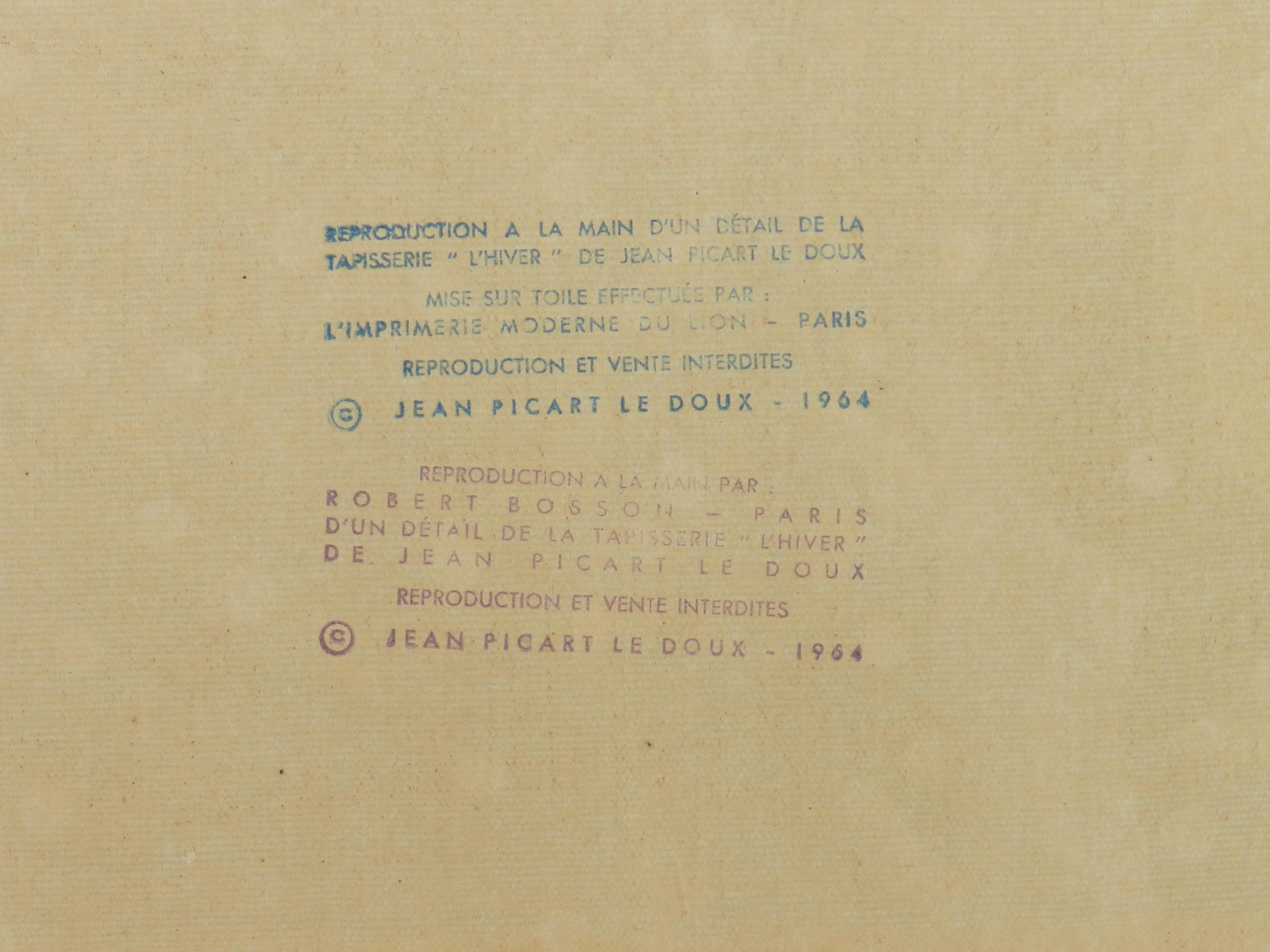 Jean Picart Le Doux Limited Edition „Stoff“ Lithographie des Wandteppichkünstlers von Jean Picart, um 1964 im Angebot 2