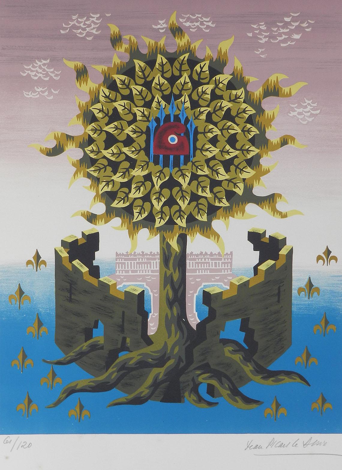 Jean Picart Le Doux Lithographie Baum des Lebens, handsigniert, ca. 1950-1960, ungerahmt