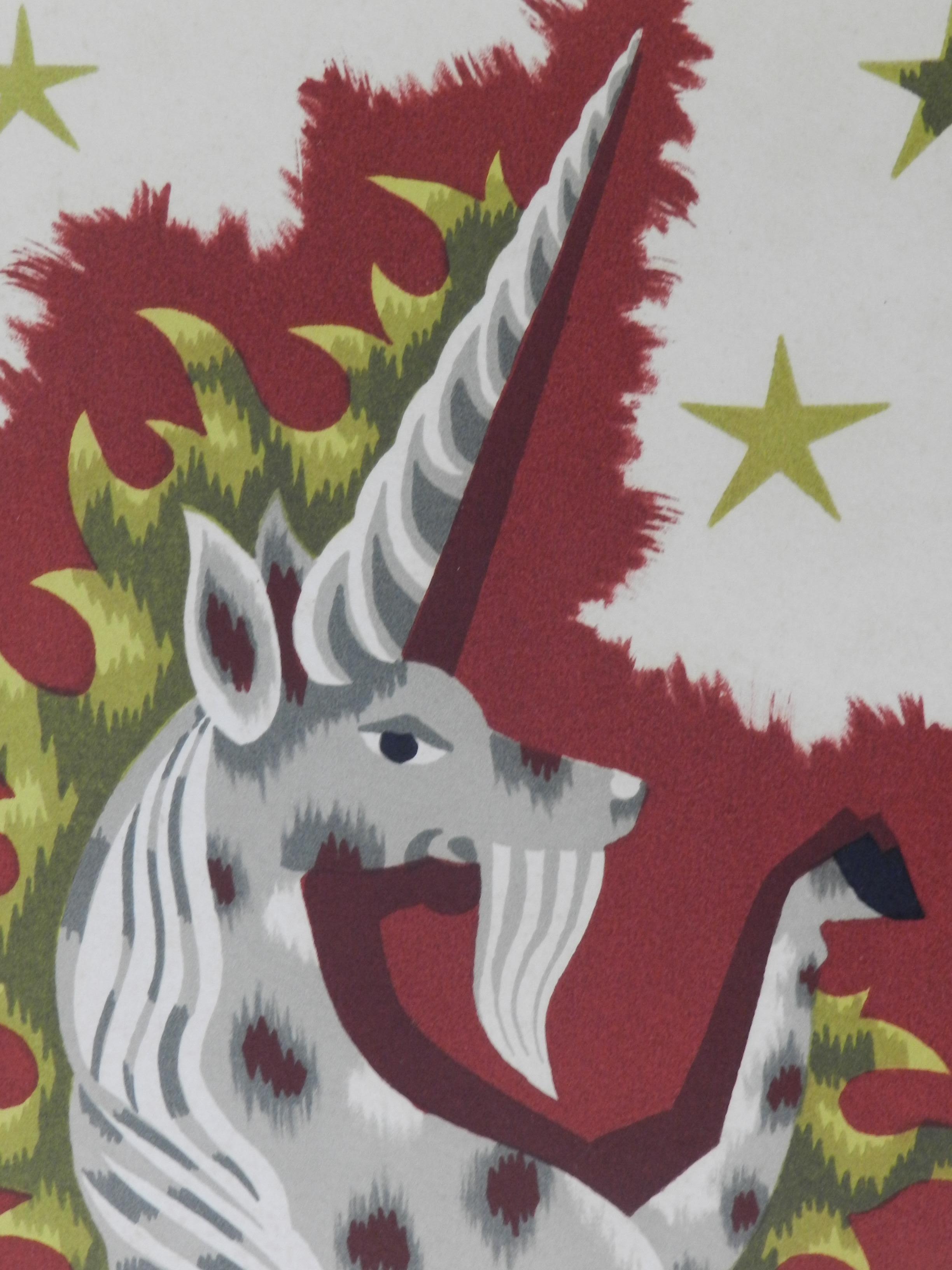 Jean Picart Le Doux Unicorn Lithograph Hommage a la Licorne Mid Century For Sale 1