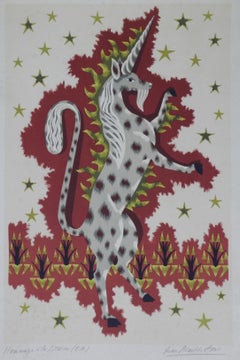 Jean Picart Le Doux Unicorn Lithograph Hommage a la Licorne Mid Century