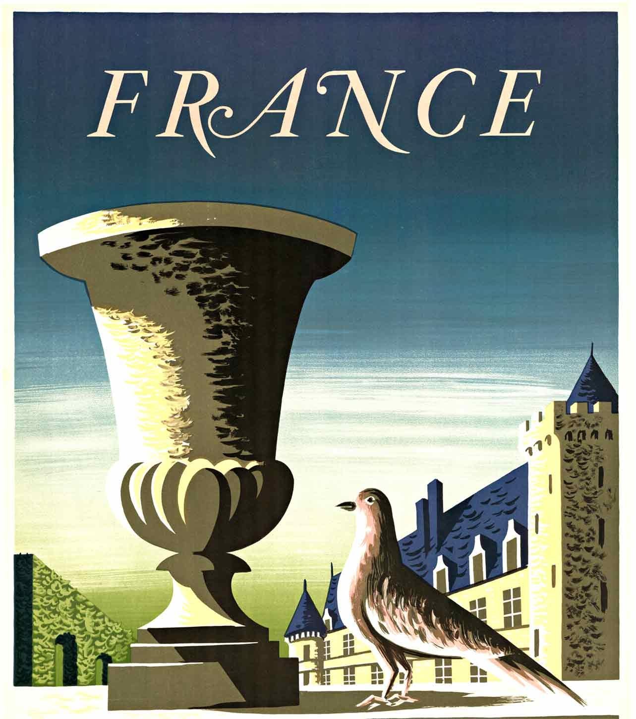 Origiinal FRANKREICH, Paese dei Casstelli, französisches Reiseplakat  auf Leinen – Print von Jean Picart Le Doux