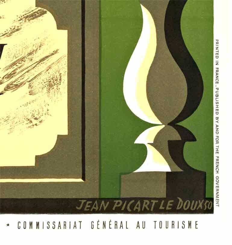 Origiinal FRANKREICH, Paese dei Casstelli, französisches Reiseplakat  auf Leinen (Schwarz), Landscape Print, von Jean Picart Le Doux