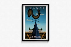 Picart le Doux 1956 cartel original de Air France para viajar a Francia