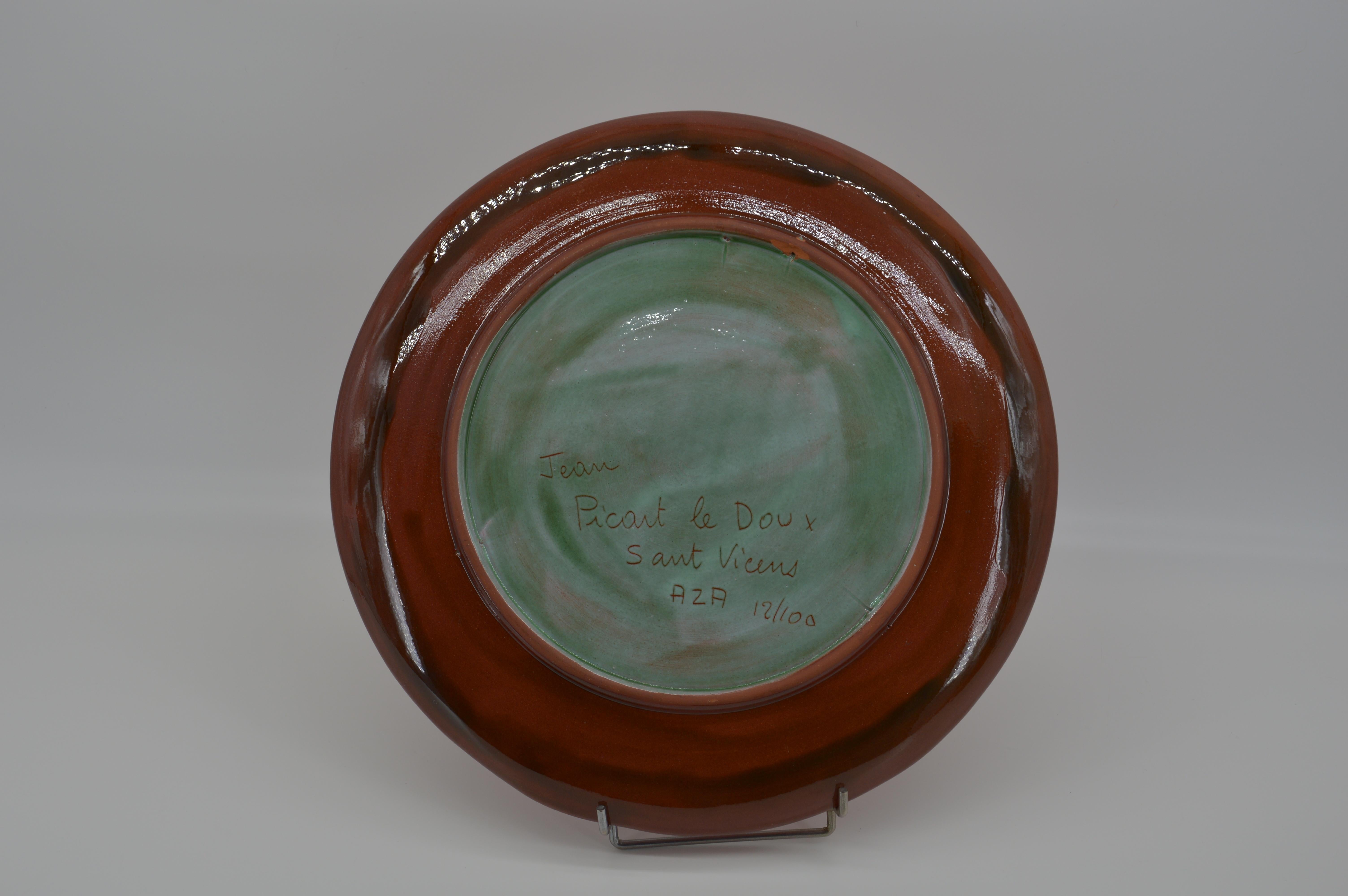 Mid-Century Modern Jean Picart Le Doux, Wall Ceramic Bowl, 12/100, 1950s For Sale
