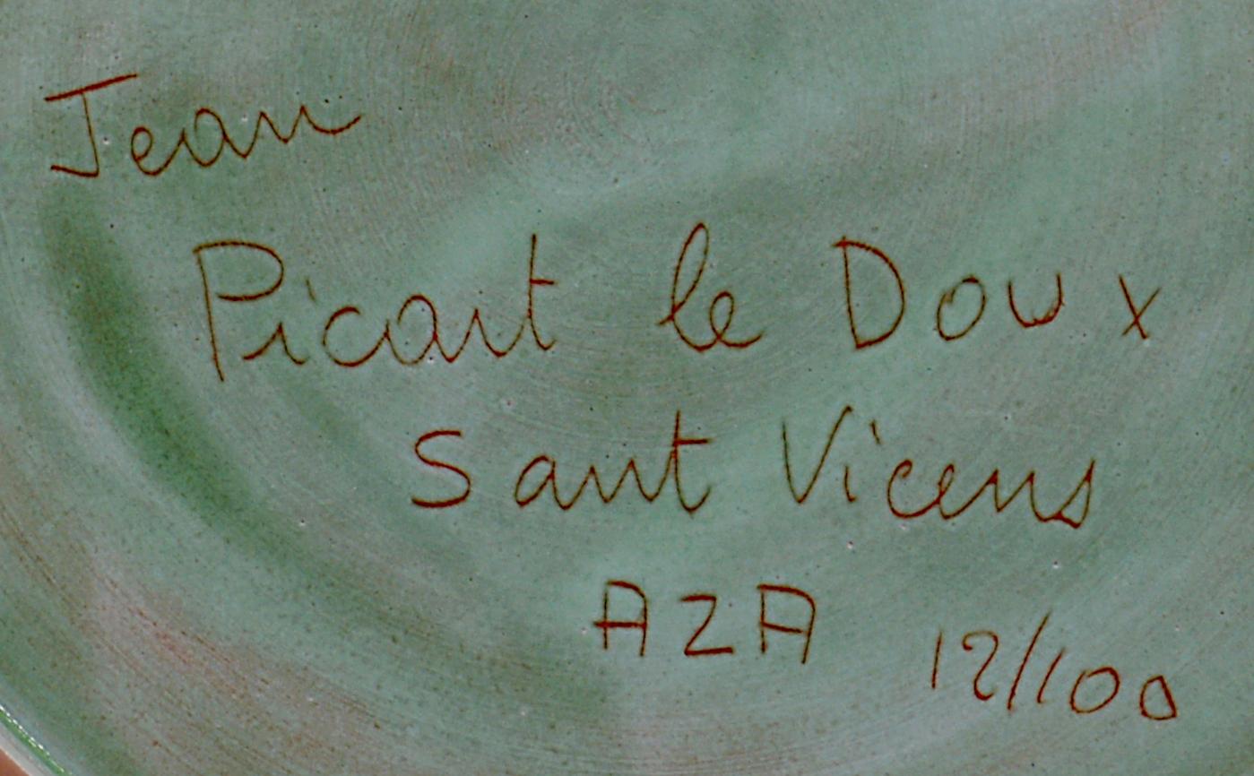 Jean Picart Le Doux, Wall Ceramic Bowl, 12/100, 1950s In Good Condition For Sale In Saint-Amans-des-Cots, FR