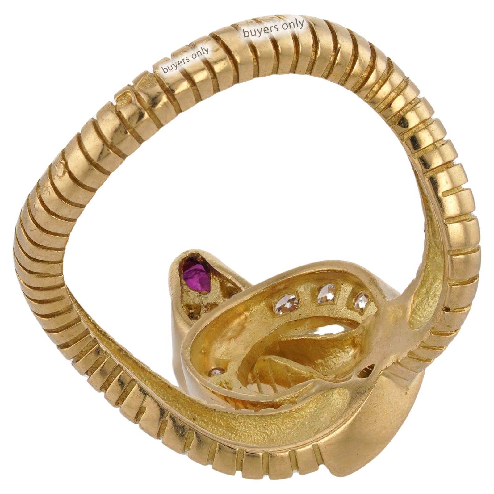 JEAN-PIERRE BELIN Serpenti Diamond Ruby Emerald 18k Yellow Gold Ring For Sale 2