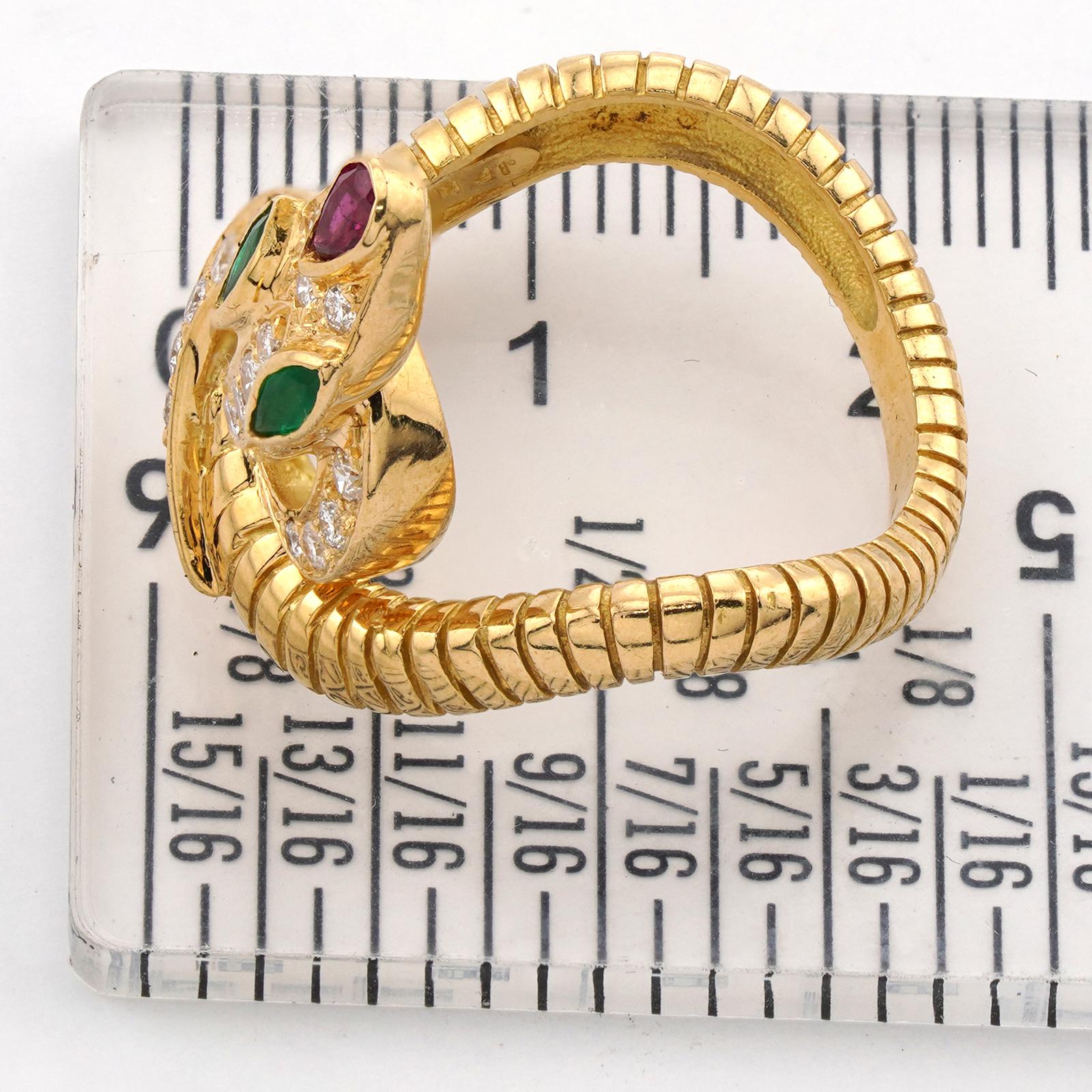 JEAN-PIERRE BELIN Serpenti Diamond Ruby Emerald 18k Yellow Gold Ring For Sale 3