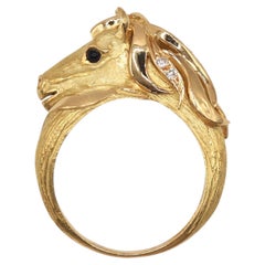 Jean Pierre Bellin 18K Gold Diamond Onyx Horse Head Ring