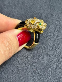 Jean Pierre Bellin 18k Gold Lion's Head Ring with Onyx and Diamonds