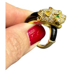 Jean Pierre Bellin 18k Gold Lion's Head Ring with Onyx and Diamonds
