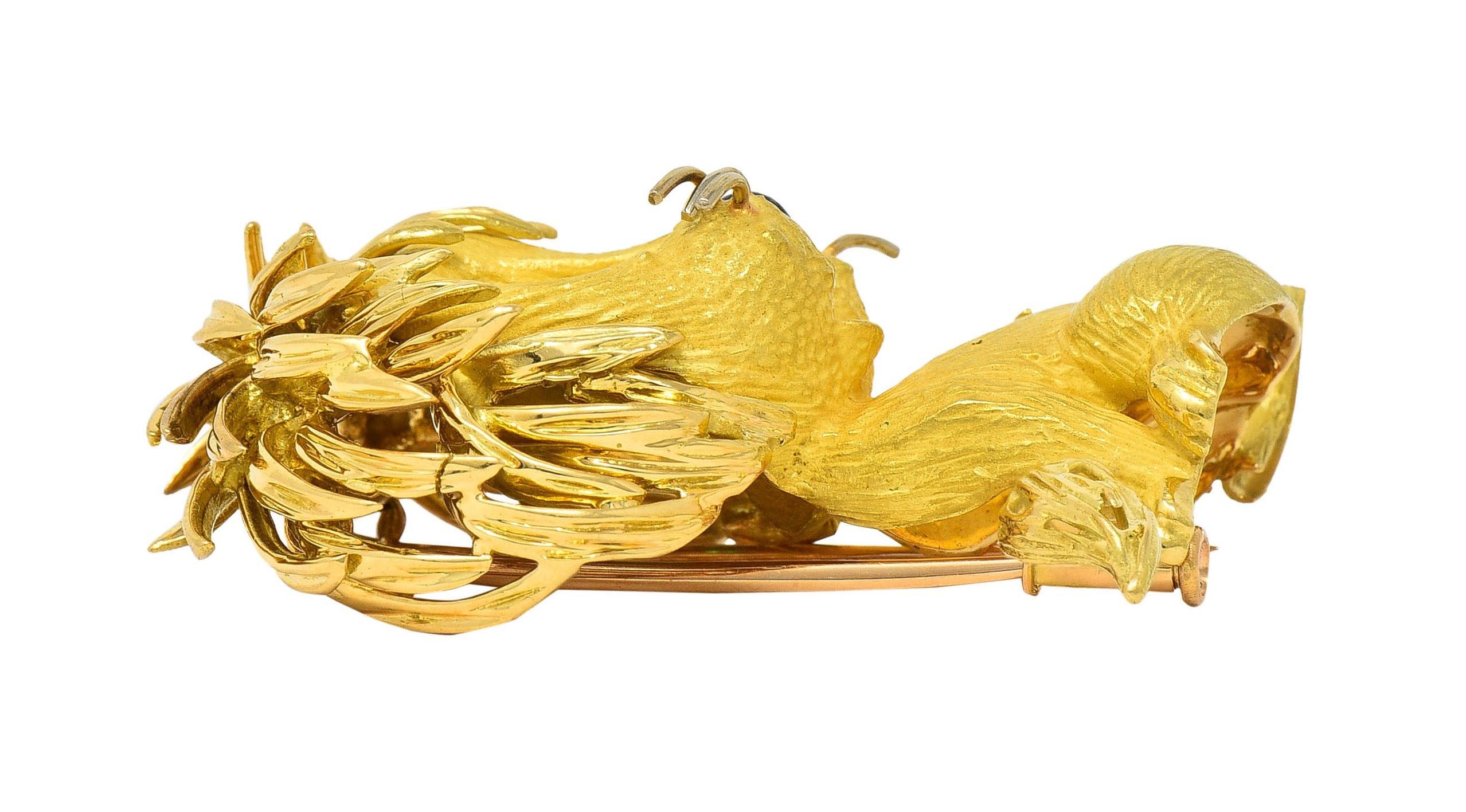 Jean & Pierre Bellin French Vintage Enamel 18 Karat Gold Disheveled Lion Brooch For Sale 7