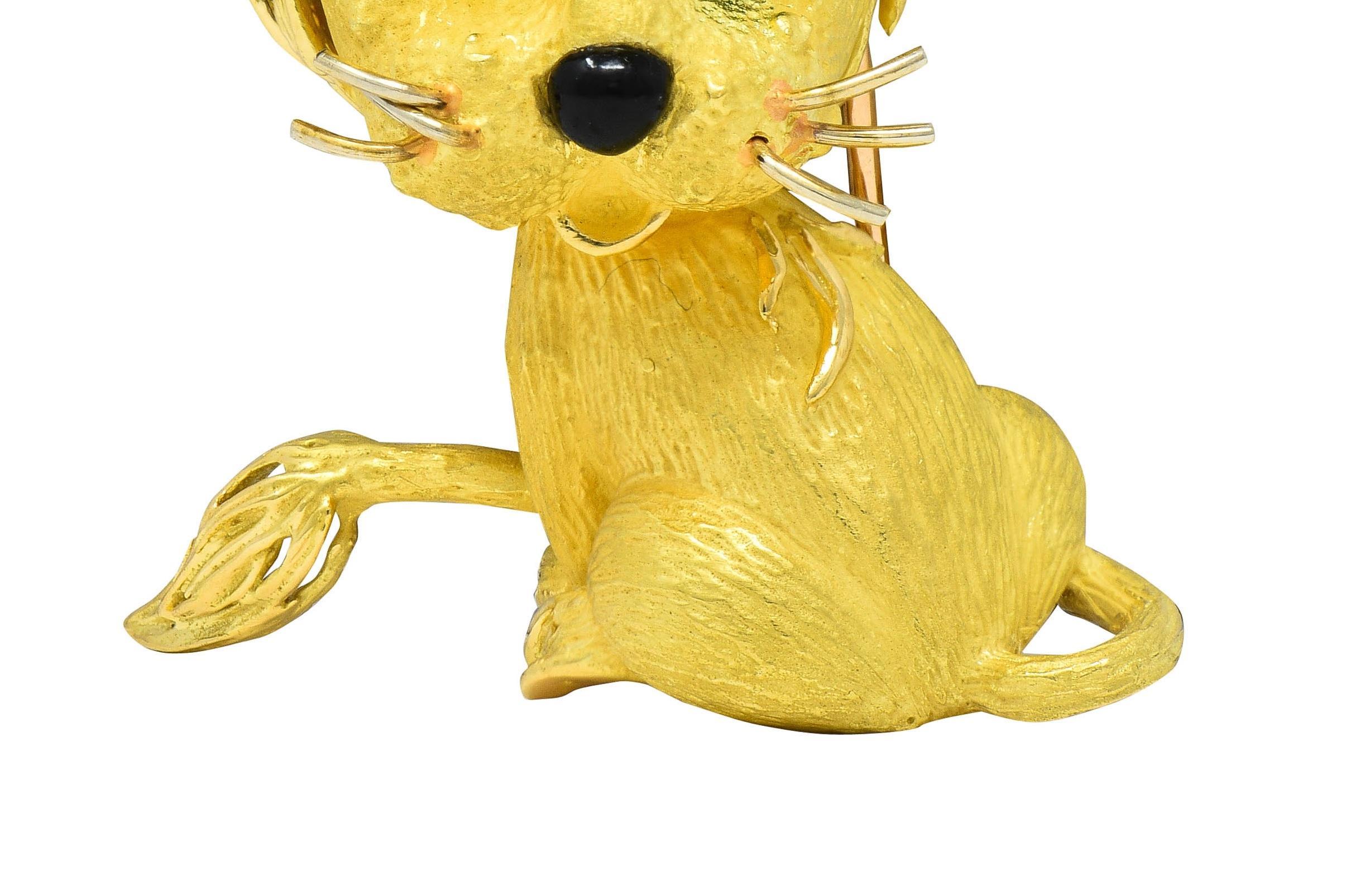 Jean & Pierre Bellin French Vintage Enamel 18 Karat Gold Disheveled Lion Brooch For Sale 4