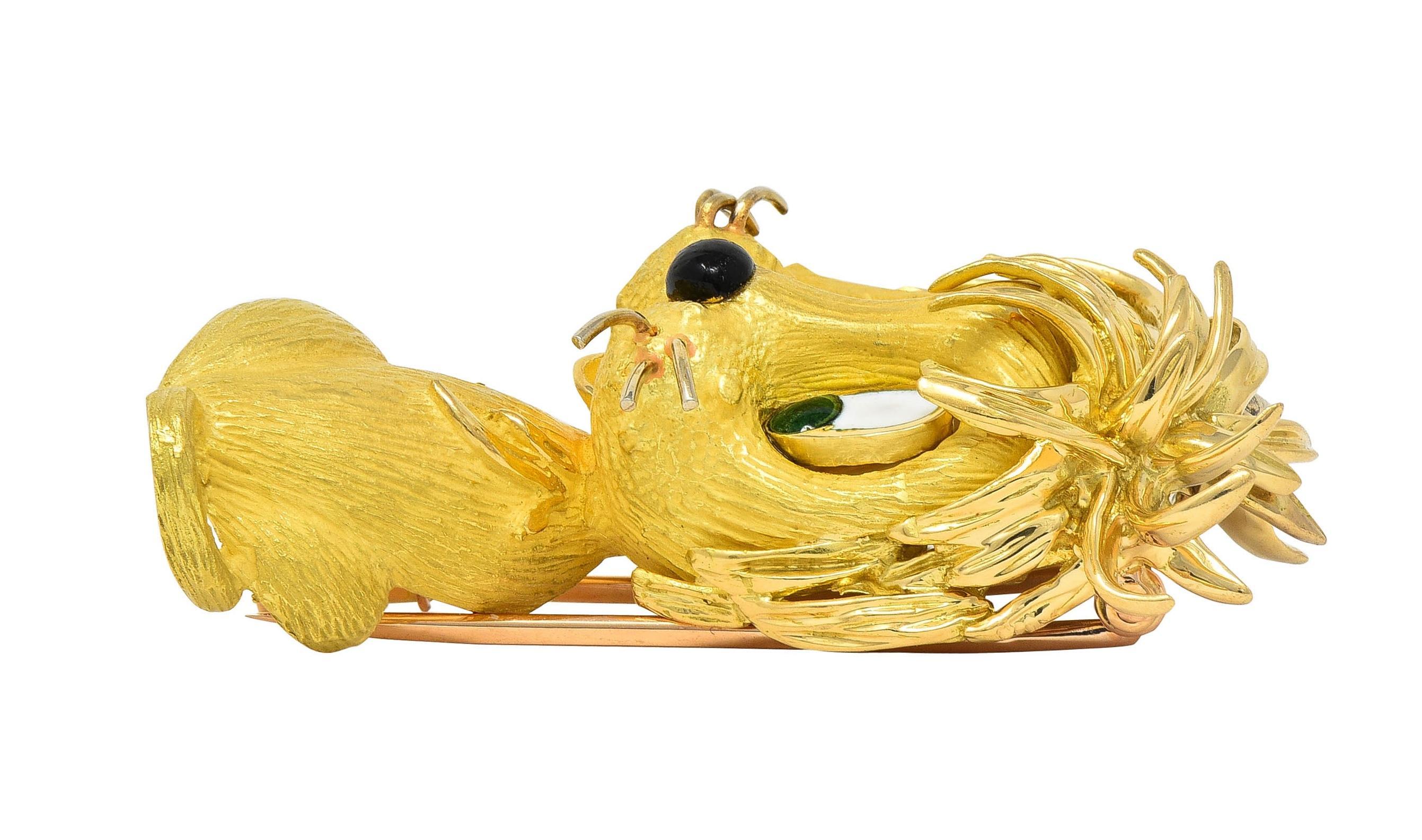 Jean & Pierre Bellin French Vintage Enamel 18 Karat Gold Disheveled Lion Brooch For Sale 5