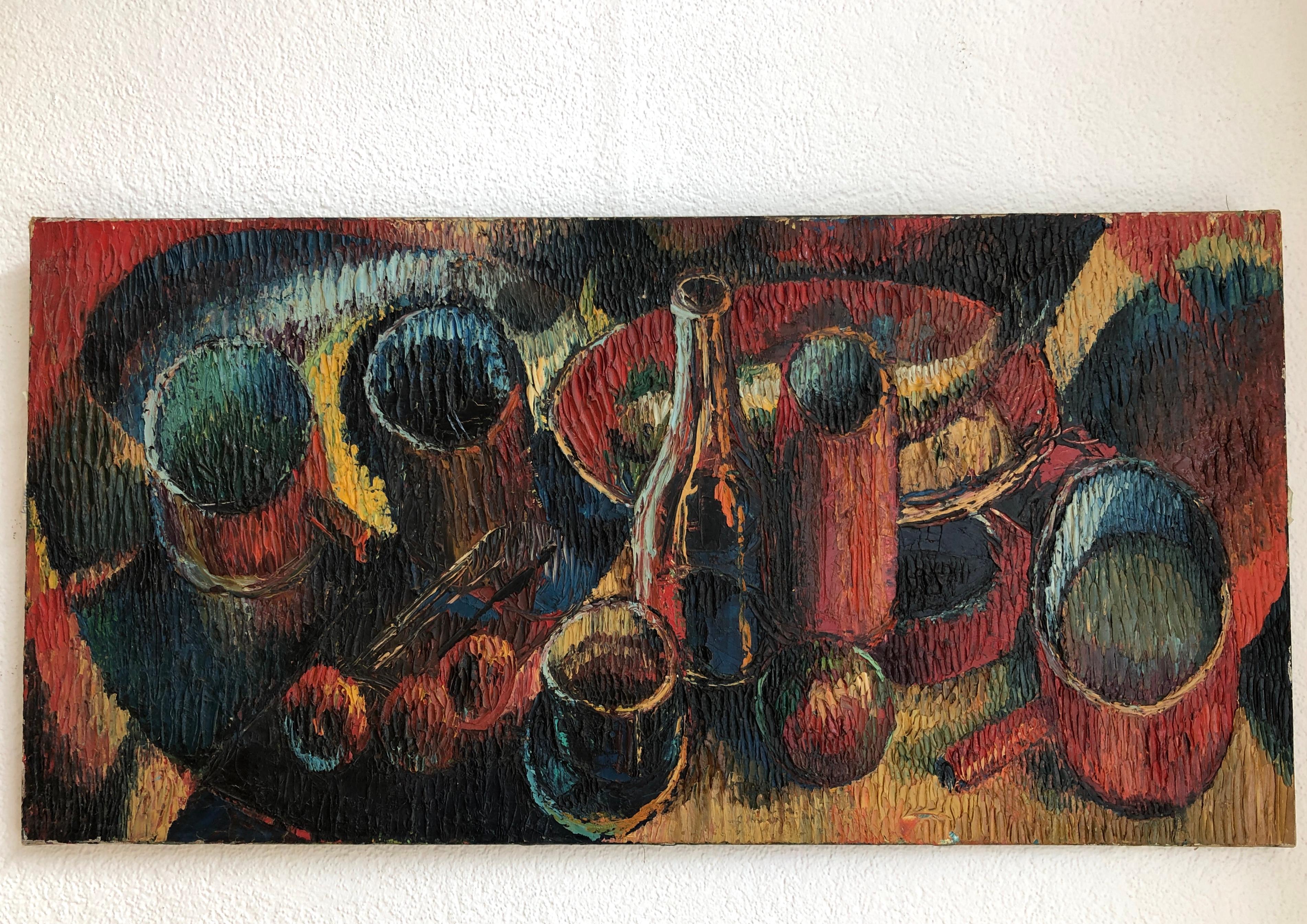Still life in the kitchen - Painting by Jean Pierre Bourg