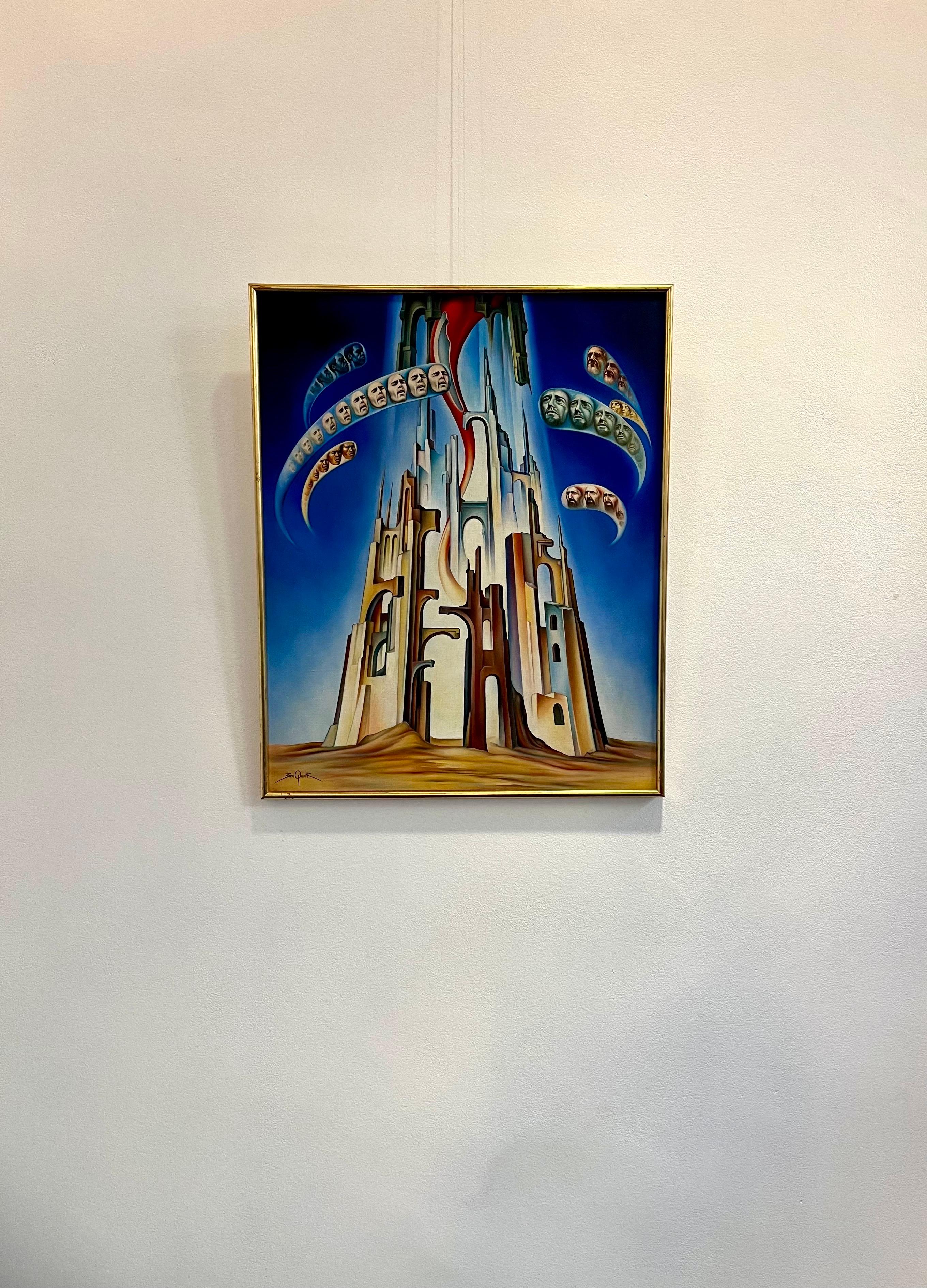 The Tower of Babel von Jean-Pierre BURQUIER - Öl auf Leinwand - 81x65 cm im Angebot 9