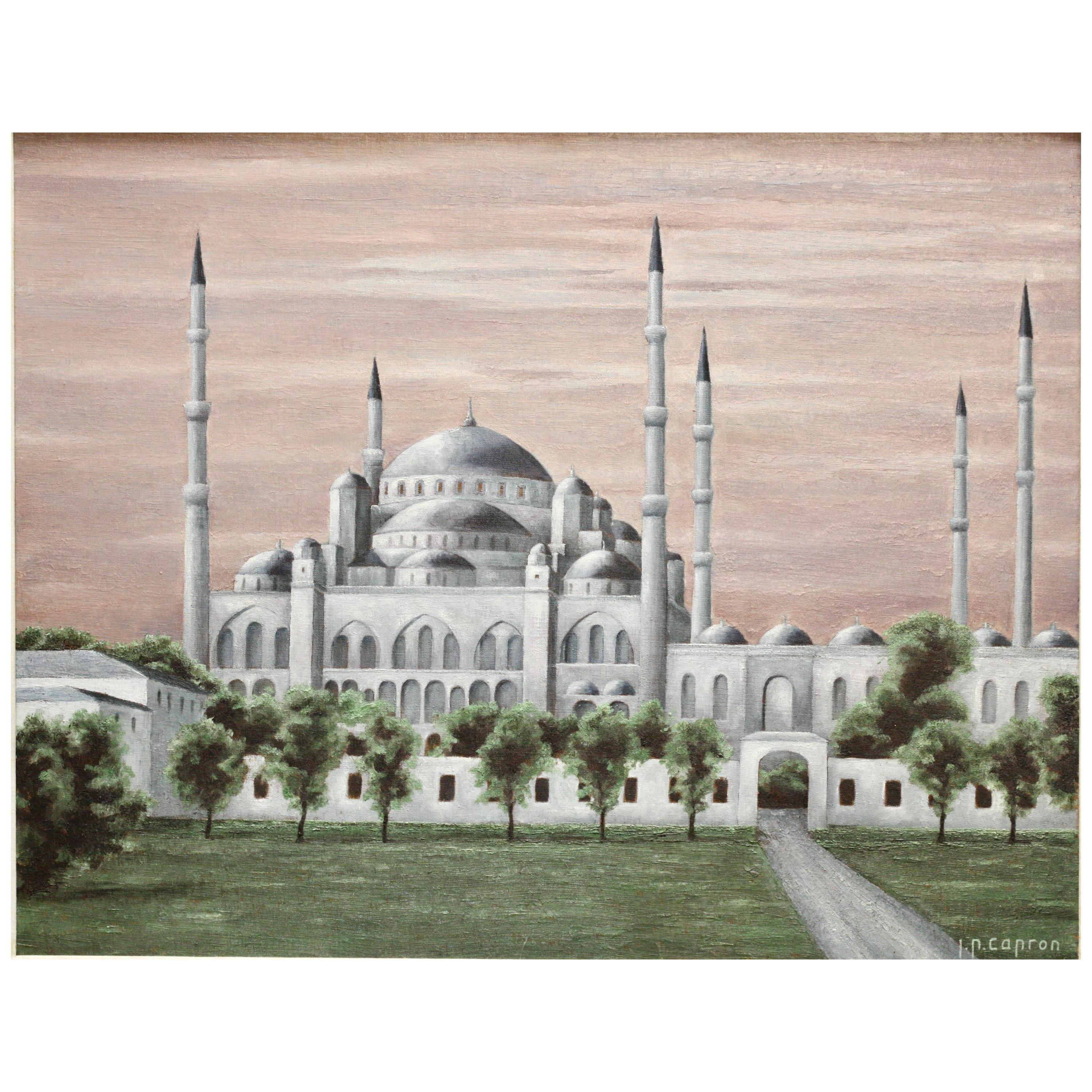 Jean-Pierre Capron (1921-1997), La Mosquee Bleue D'istanbul, huile sur toile
