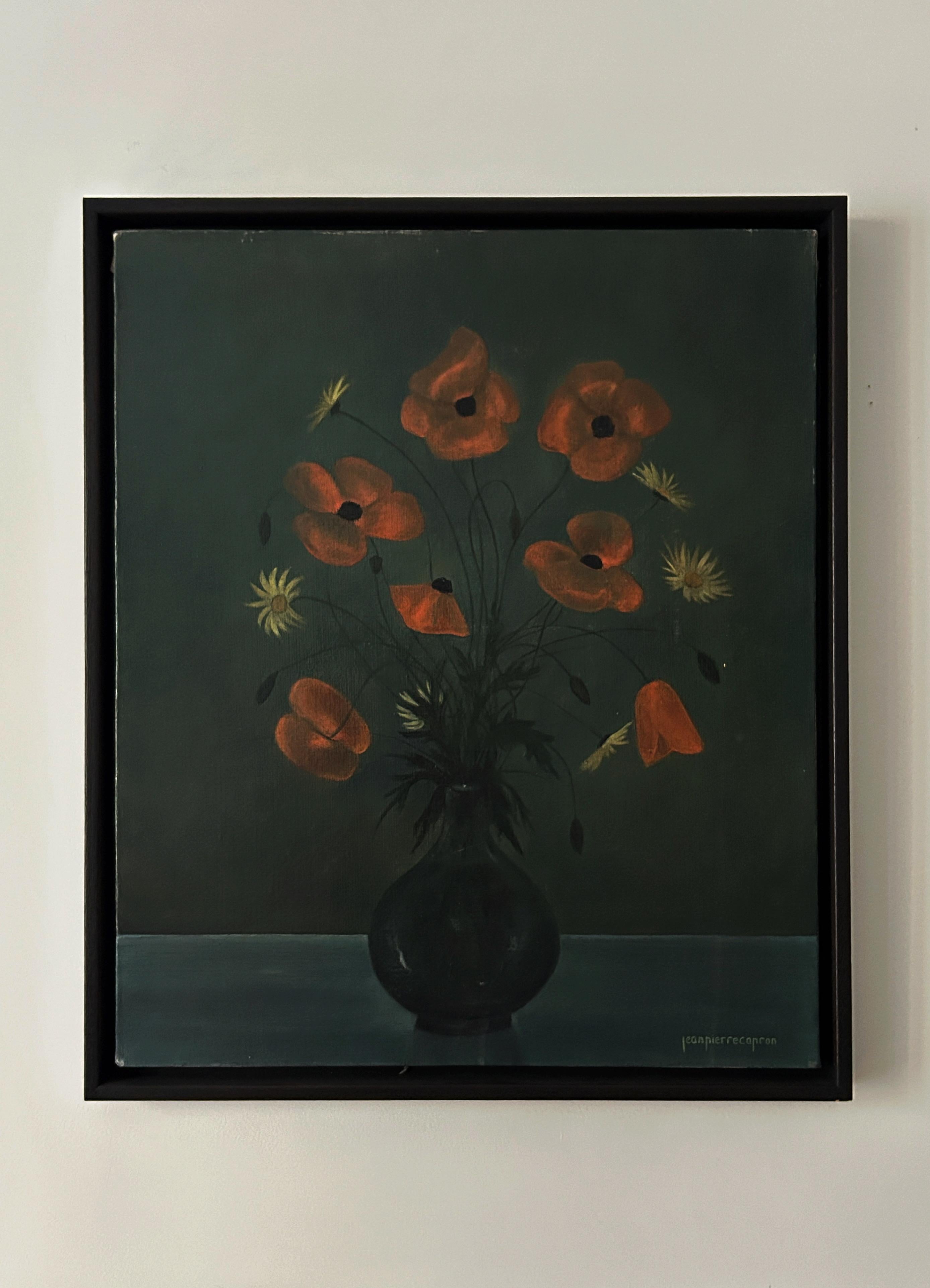 Capron, Poppies and Daisies, still life with flowers, oil on canvas - Painting by Jean-Pierre Capron