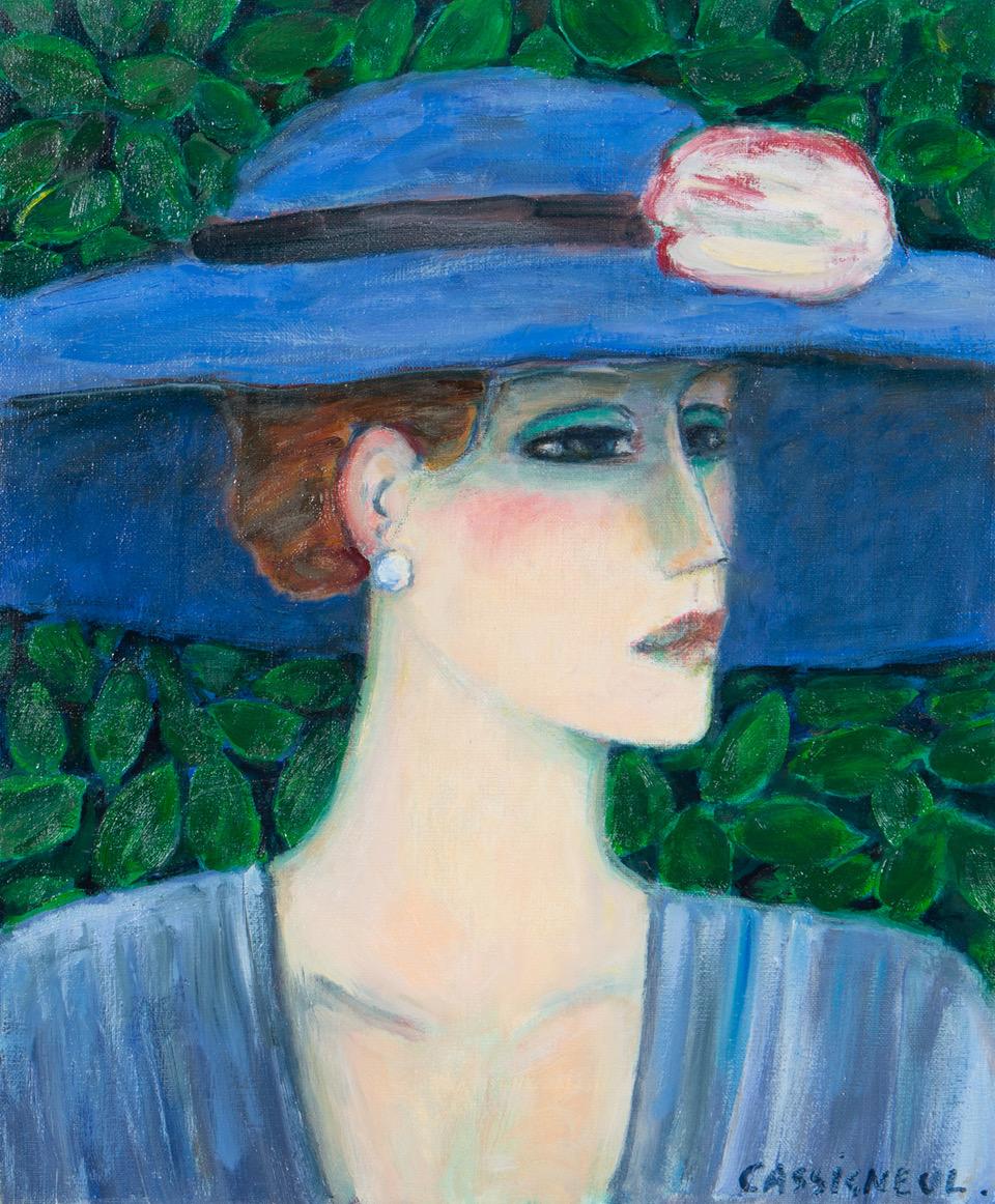 Portrait Painting di Jean-Pierre Cassigneul - "La Capelin Bleue