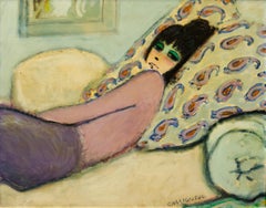 Modern Fauvist Portrait of a Woman by Cassigneul, "Femme Alongee (Le Divan)"