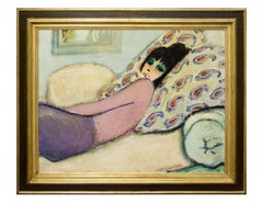 Modern Fauvist Portrait of a Woman by Cassigneul, "Femme Alongee (Le Divan)"