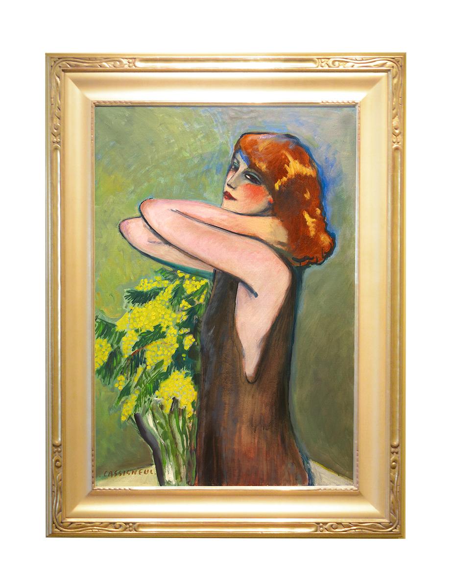 Jean-Pierre Cassigneul Figurative Painting - Modern Fauvist Portrait of a Woman by Cassigneul, "La Mimosa"