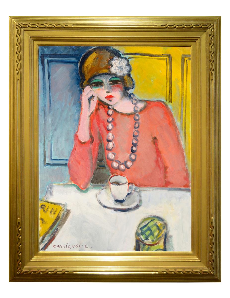 Jean-Pierre Cassigneul Figurative Painting - Modern Fauvist Portrait of a Woman by Cassigneul, "Le Cafe"