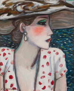 Profil à la Robe à Pois Rouge by Jean-Pierre Cassigneul - Portrait, oil painting