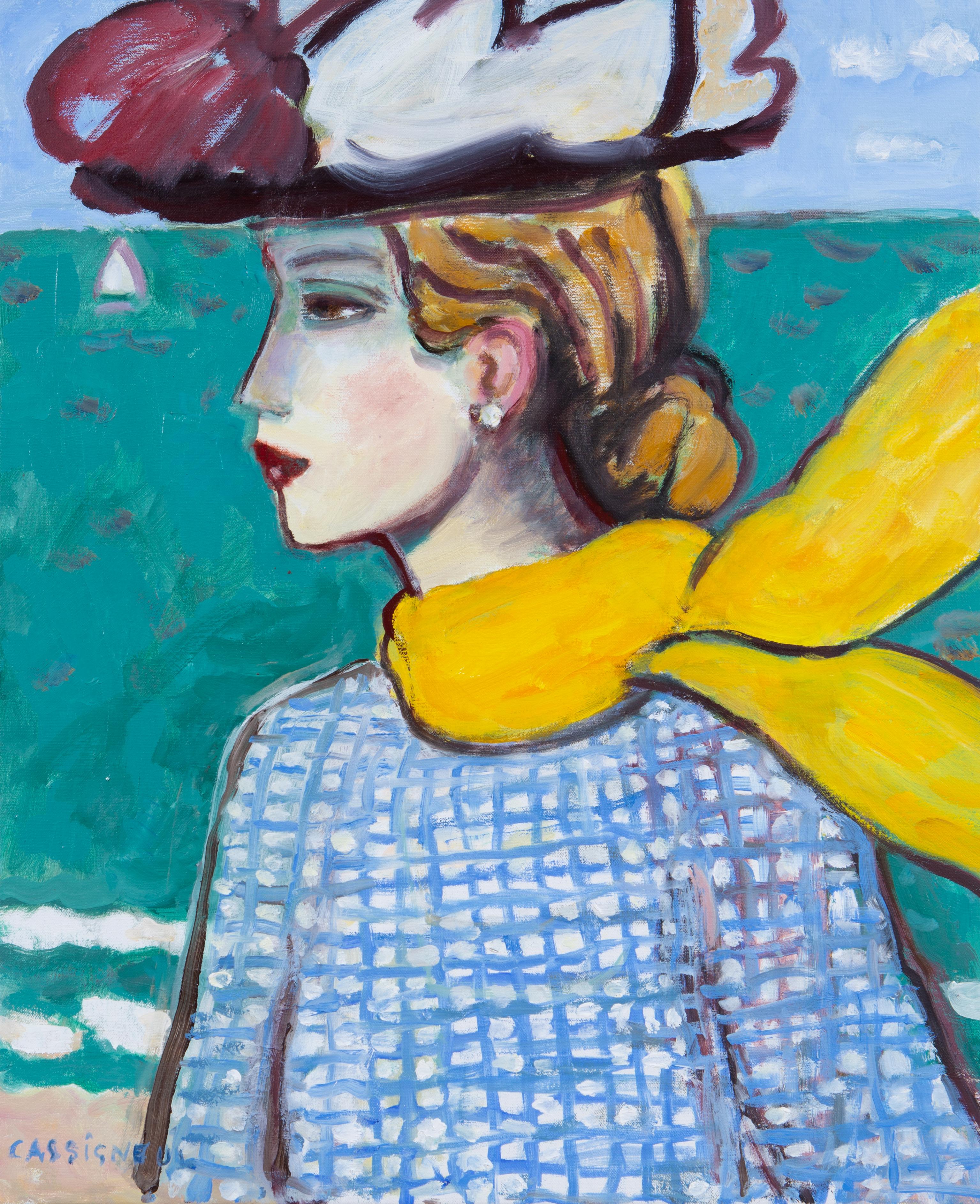 Woman with Yellow Scarf    ( L'echarpe jaune) - Expressionist Painting by Jean-Pierre Cassigneul