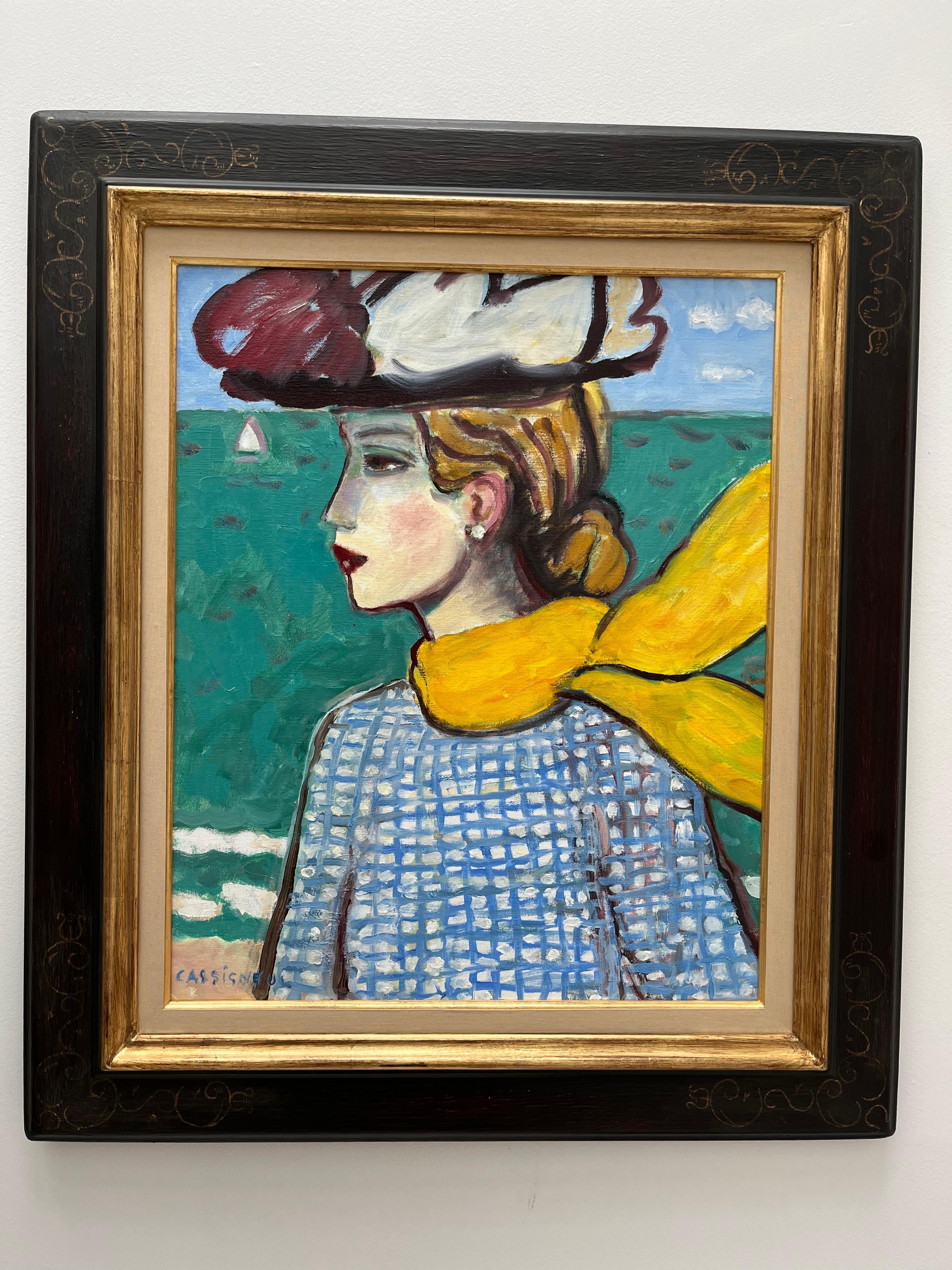 Woman with Yellow Scarf    ( L'echarpe jaune) - Painting by Jean-Pierre Cassigneul