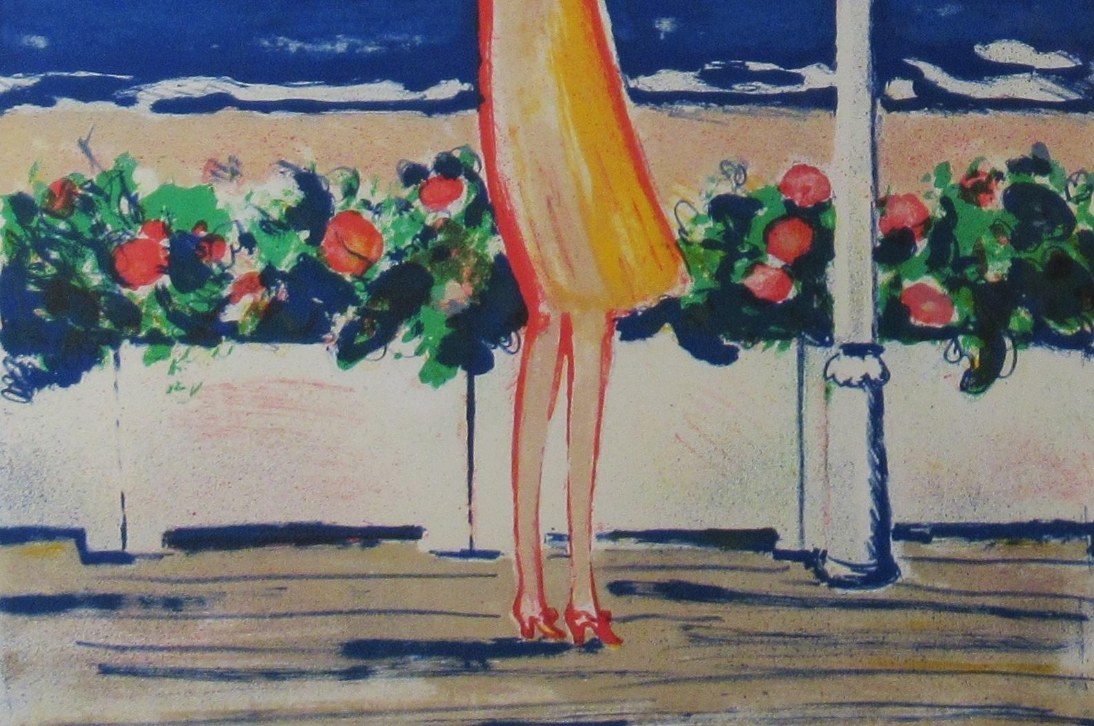 Femme à l'ombrelle - Gris Landscape Print par Jean-Pierre Cassigneul
