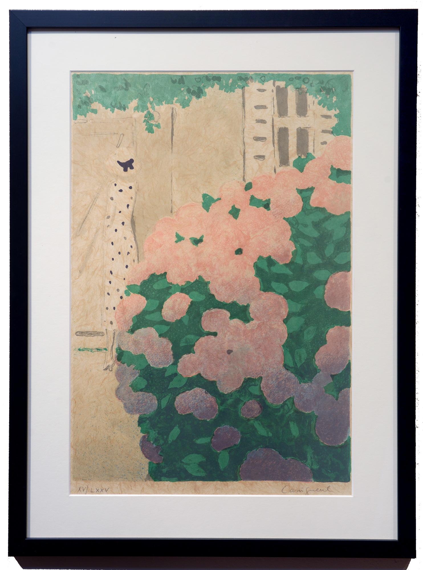 In the Garden, Farblithographie, XV/LXXV, Figur, Blumen, Frankreich – Print von Jean-Pierre Cassigneul