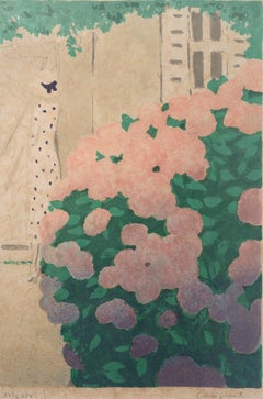 In the Garden, Color Lithograph, XV/LXXV, Figure, Flowers, France