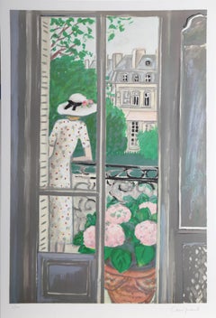 Jean-Pierre Cassigneul, "Woman on Balcony," Lithograph, 1989