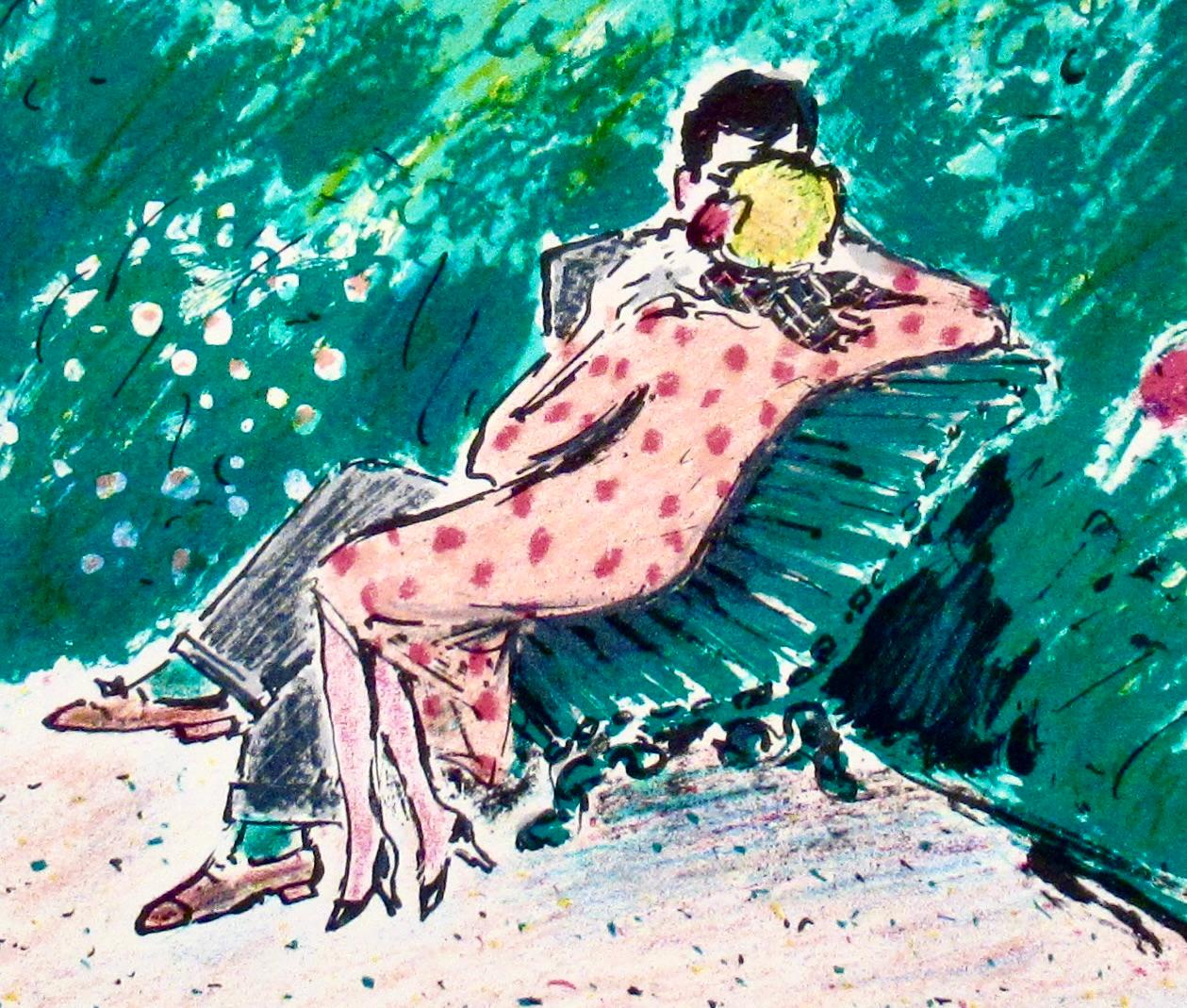Les Amoureux sur un Banc - Gray Figurative Print by Jean-Pierre Cassigneul