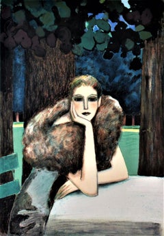 "Les Arbres Bleus" Large color lithograph