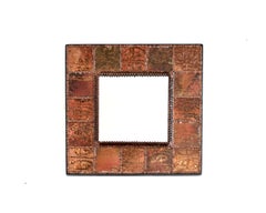 Jean Pierre Chevalier Etched Copper Nail Studded Wall Mirror Signed JP Chevalier